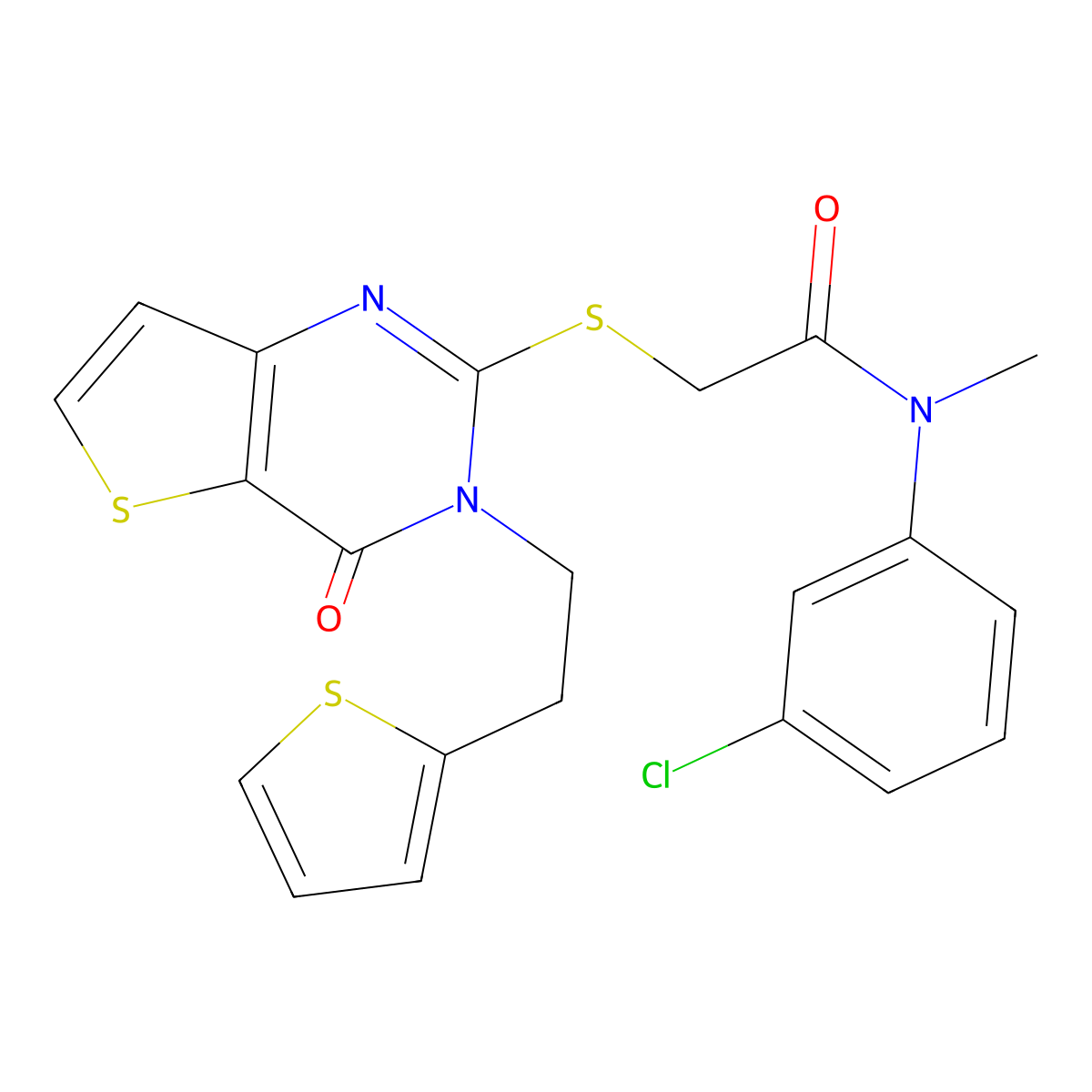 N-(3-chlorophenyl)-N-methyl-2-({4-oxo-3-[2-(thiophen-2-yl)ethyl]-3H,4H-thieno[3,2-d]pyrimidin-2-yl}sulfanyl)acetamide molecular structure, CAS 1260918-99-7