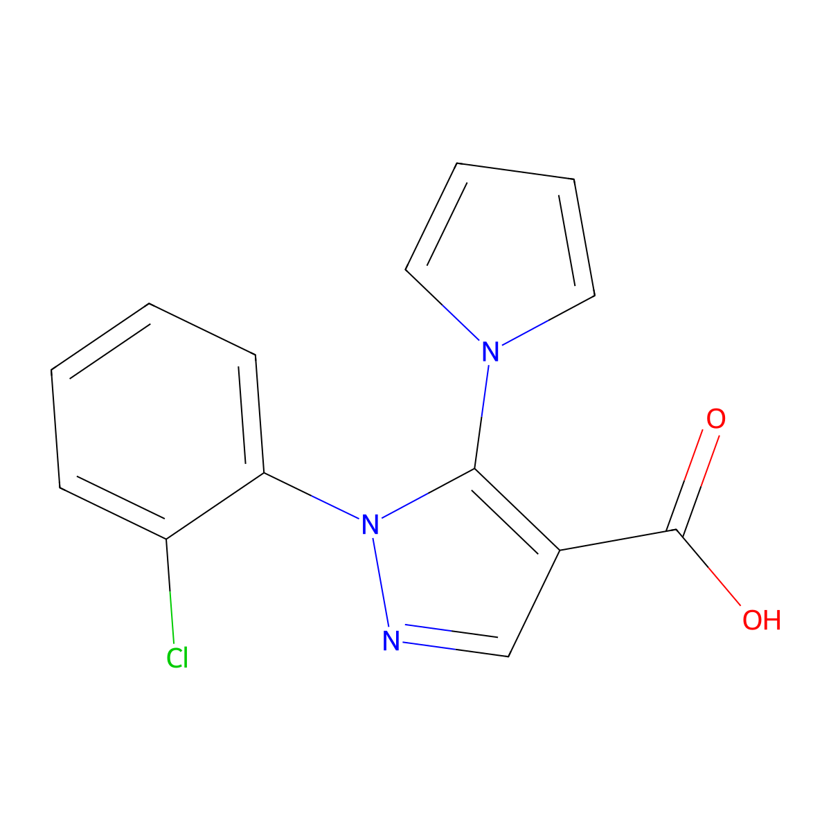 1-(2-chlorophenyl)-5-(1H-pyrrol-1-yl)-1H-pyrazole-4-carboxylic acid molecular structure, CAS 1260919-27-4