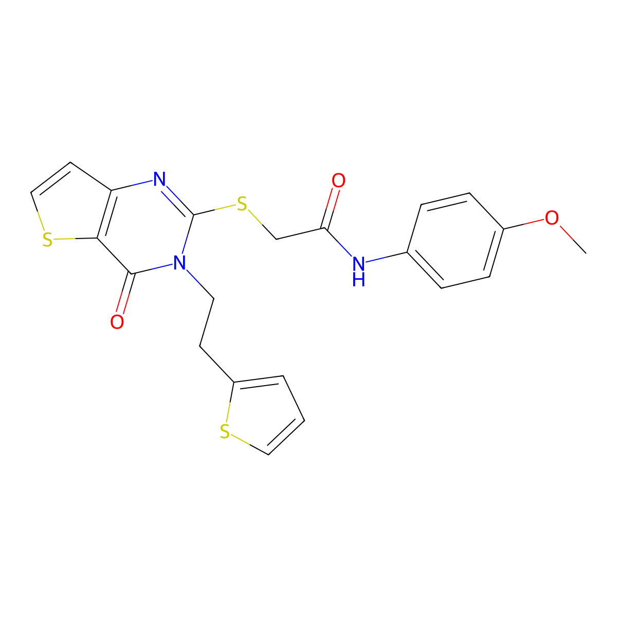 N-(4-methoxyphenyl)-2-({4-oxo-3-[2-(thiophen-2-yl)ethyl]-3,4-dihydrothieno[3,2-d]pyrimidin-2-yl}sulfanyl)acetamide molecular structure, CAS 1260919-39-8