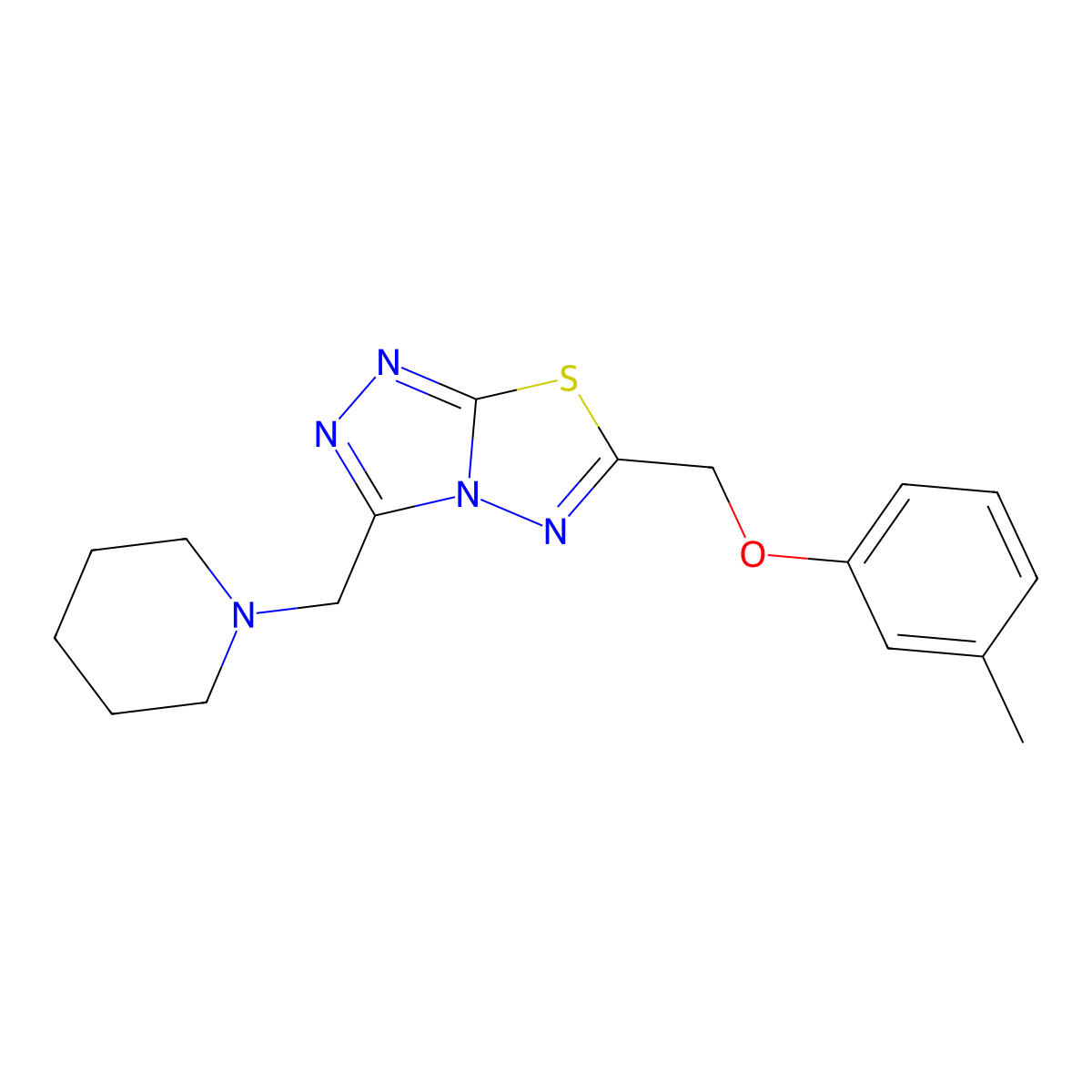 6-[(3-Methylphenoxy)methyl]-3-(piperidin-1-ylmethyl)[1,2,4]triazolo[3,4-b][1,3,4]thiadiazole molecular structure, CAS 1260919-84-3