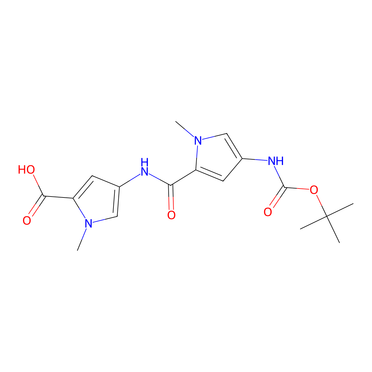 4-(4-((tert-Butoxycarbonyl)amino)-1-methyl-1H-pyrrole-2-carboxamido)-1-methyl-1H-pyrrole-2-carboxylic acid molecular structure, CAS 126092-98-6