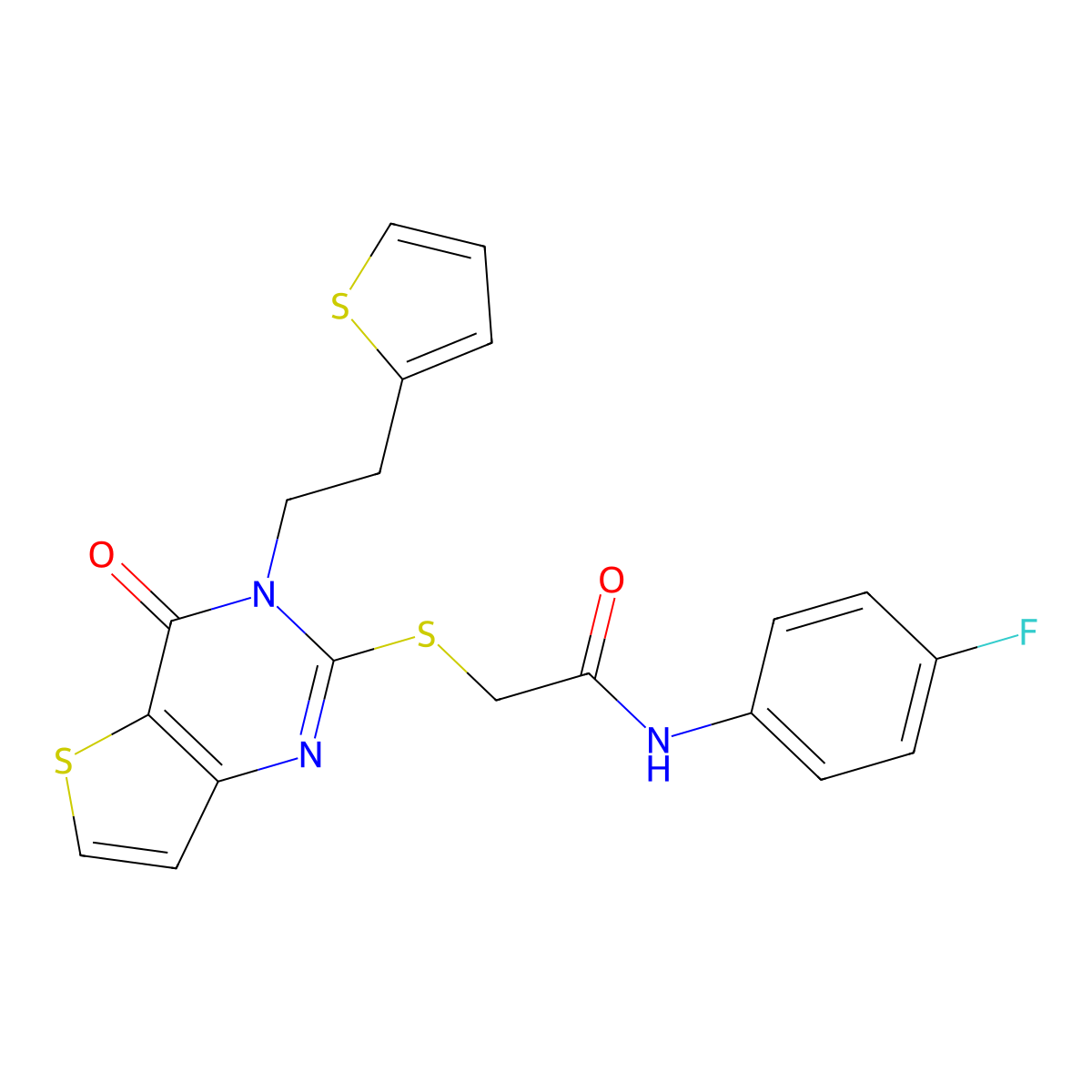 N-(4-fluorophenyl)-2-({4-oxo-3-[2-(thiophen-2-yl)ethyl]-3,4-dihydrothieno[3,2-d]pyrimidin-2-yl}sulfanyl)acetamide molecular structure, CAS 1260920-31-7