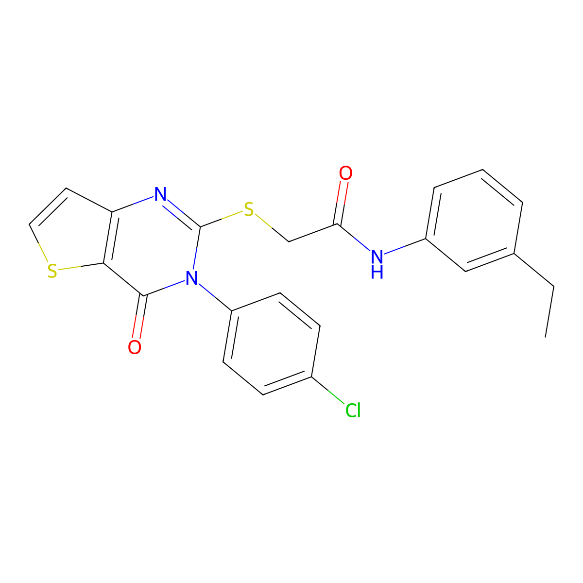 2-{[3-(4-chlorophenyl)-4-oxo-3,4-dihydrothieno[3,2-d]pyrimidin-2-yl]sulfanyl}-N-(3-ethylphenyl)acetamide molecular structure, CAS 1260920-53-3