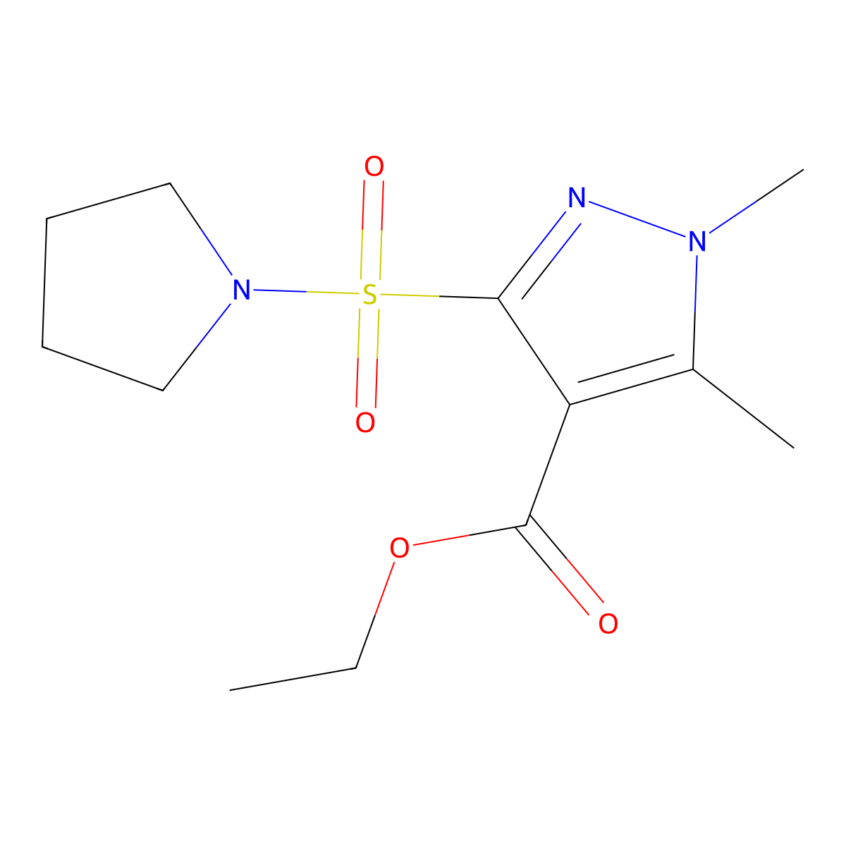 ethyl 1,5-dimethyl-3-(pyrrolidin-1-ylsulfonyl)-1H-pyrazole-4-carboxylate molecular structure, CAS 1260920-61-3