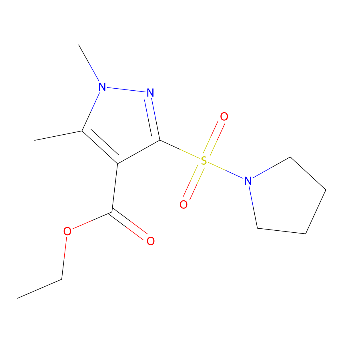ethyl 1,5-dimethyl-3-(pyrrolidin-1-ylsulfonyl)-1H-pyrazole-4-carboxylate molecular structure, CAS 1260920-61-3
