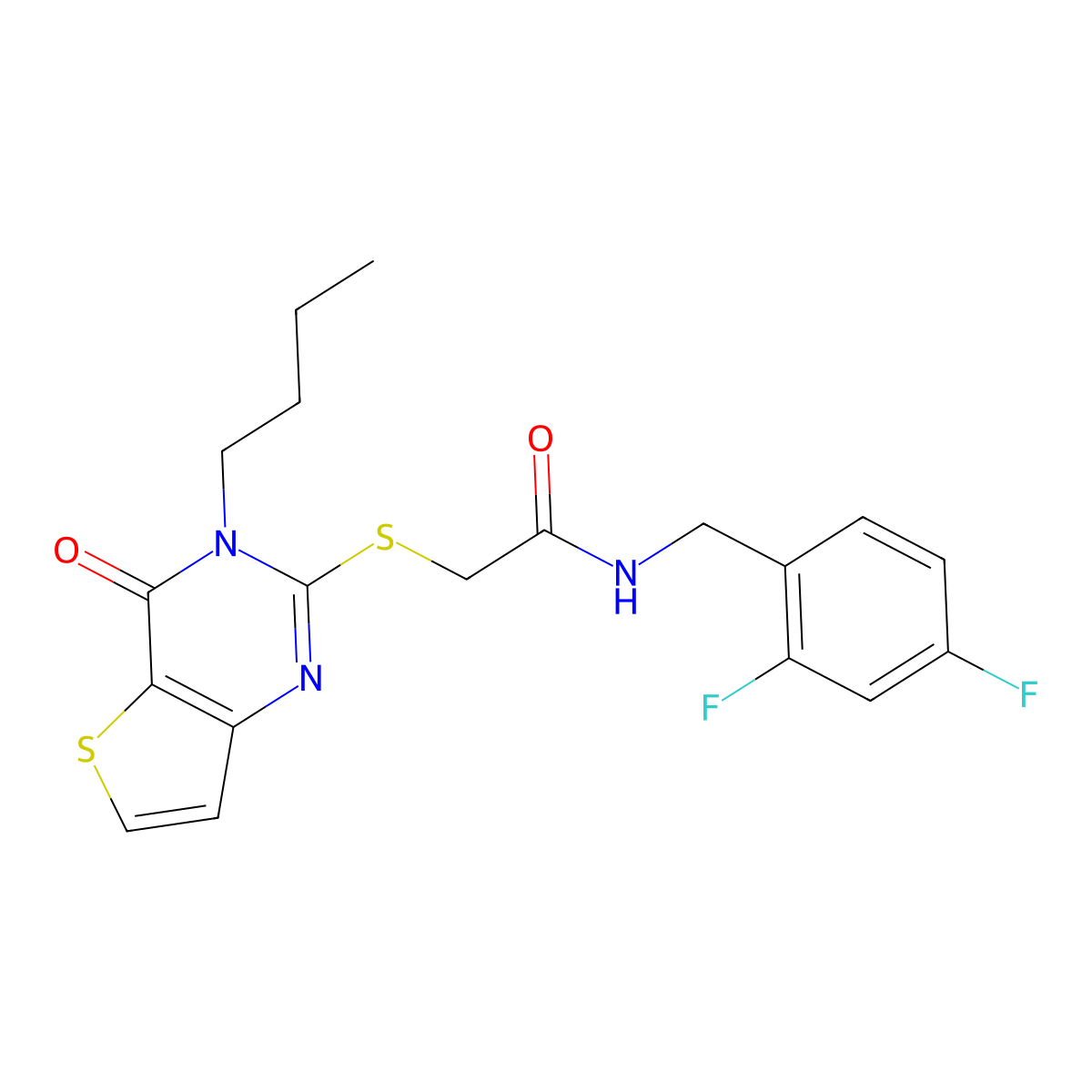 2-[(3-butyl-4-oxo-3,4-dihydrothieno[3,2-d]pyrimidin-2-yl)sulfanyl]-N-(2,4-difluorobenzyl)acetamide molecular structure, CAS 1260921-38-7