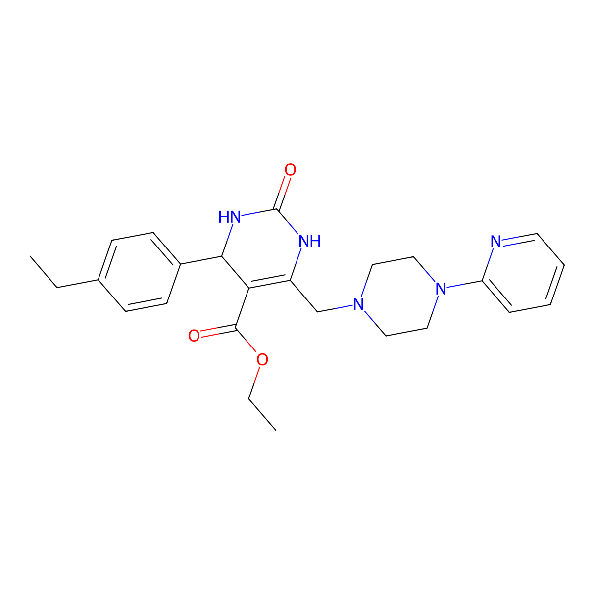 Ethyl 4-(4-ethylphenyl)-2-oxo-6-{[4-(pyridin-2-yl)piperazin-1-yl]methyl}-1,2,3,4-tetrahydropyrimidine-5-carboxylate molecular structure, CAS 1260921-70-7