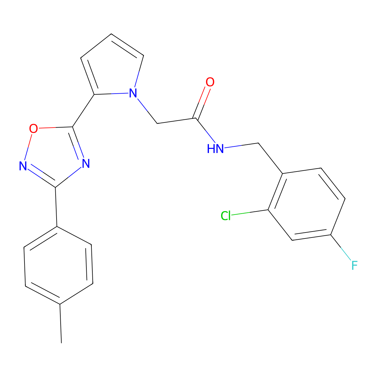 N-(2-chloro-4-fluorobenzyl)-2-{2-[3-(4-methylphenyl)-1,2,4-oxadiazol-5-yl]-1H-pyrrol-1-yl}acetamide molecular structure, CAS 1260921-85-4