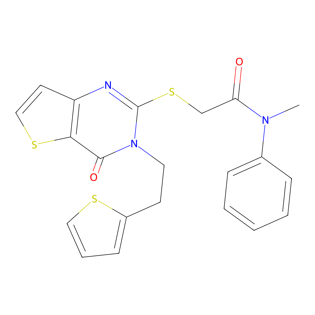 N-methyl-2-({4-oxo-3-[2-(thiophen-2-yl)ethyl]-3,4-dihydrothieno[3,2-d]pyrimidin-2-yl}sulfanyl)-N-phenylacetamide molecular structure, CAS 1260921-93-4