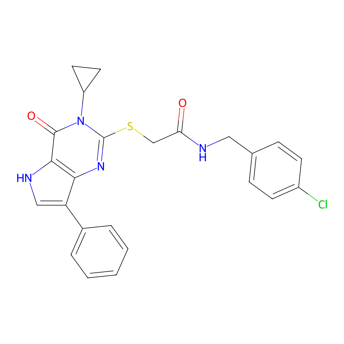 N-(4-chlorobenzyl)-2-((3-cyclopropyl-4-oxo-7-phenyl-4,5-dihydro-3H-pyrrolo[3,2-d]pyrimidin-2-yl)thio)acetamide molecular structure, CAS 1260922-38-0