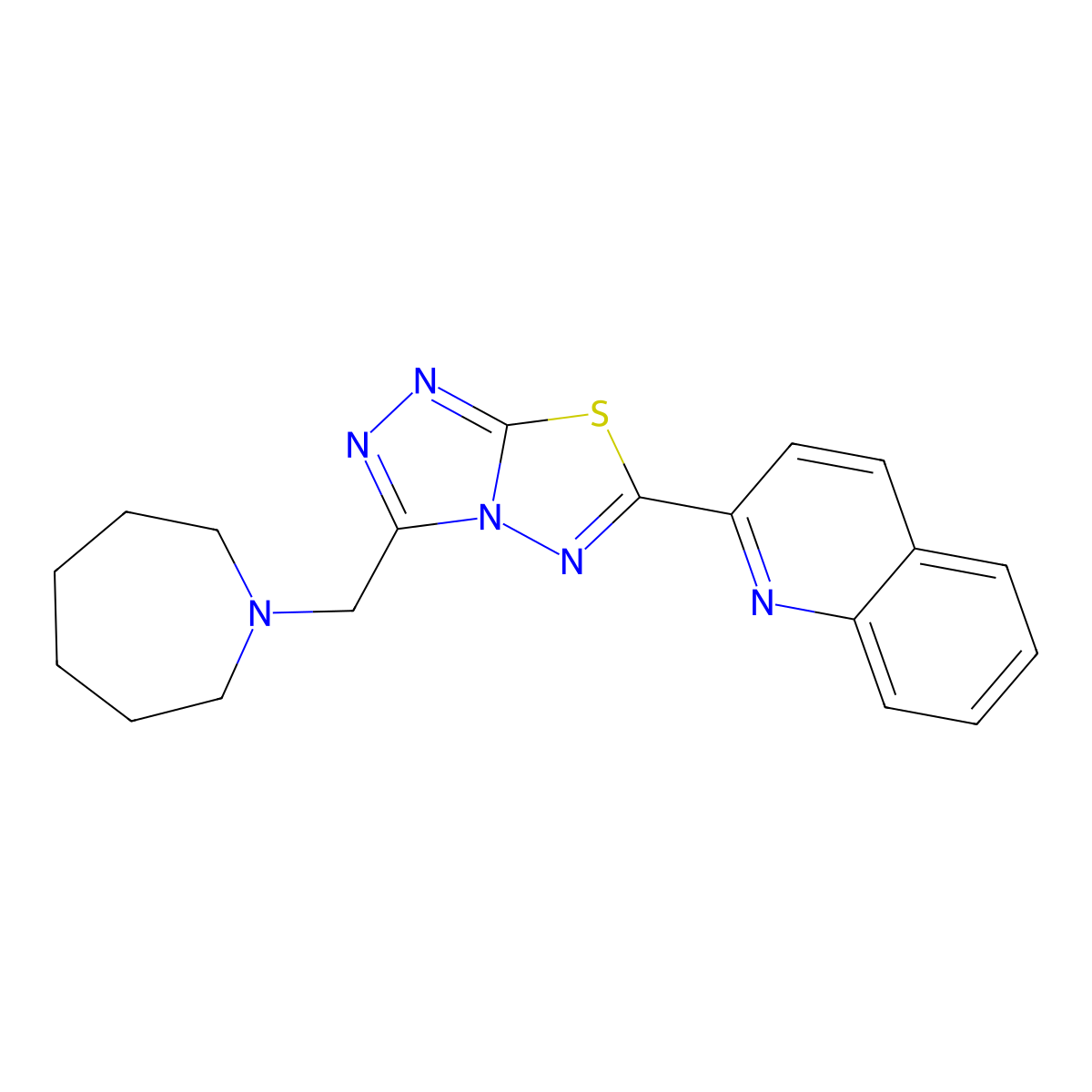 2-[3-(1-Azepanylmethyl)[1,2,4]triazolo[3,4-b][1,3,4]thiadiazol-6-yl]quinoline molecular structure, CAS 1260922-76-6