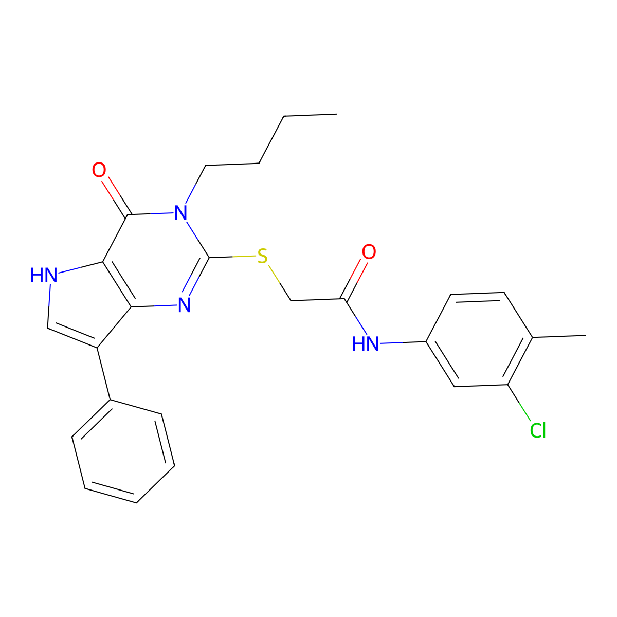 2-((3-butyl-4-oxo-7-phenyl-4,5-dihydro-3H-pyrrolo[3,2-d]pyrimidin-2-yl)thio)-N-(3-chloro-4-methylphenyl)acetamide molecular structure, CAS 1260922-84-6