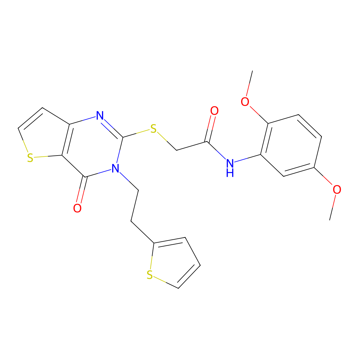 N-(2,5-dimethoxyphenyl)-2-({4-oxo-3-[2-(thiophen-2-yl)ethyl]-3,4-dihydrothieno[3,2-d]pyrimidin-2-yl}sulfanyl)acetamide molecular structure, CAS 1260923-39-4