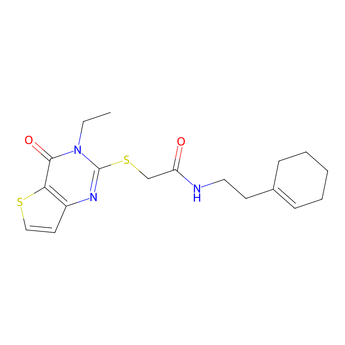 N-(2-(cyclohex-1-en-1-yl)ethyl)-2-((3-ethyl-4-oxo-3,4-dihydrothieno[3,2-d]pyrimidin-2-yl)thio)acetamide molecular structure, CAS 1260923-51-0