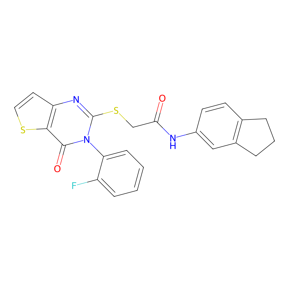 N-(2,3-dihydro-1H-inden-5-yl)-2-{[3-(2-fluorophenyl)-4-oxo-3,4-dihydrothieno[3,2-d]pyrimidin-2-yl]sulfanyl}acetamide molecular structure, CAS 1260923-52-1