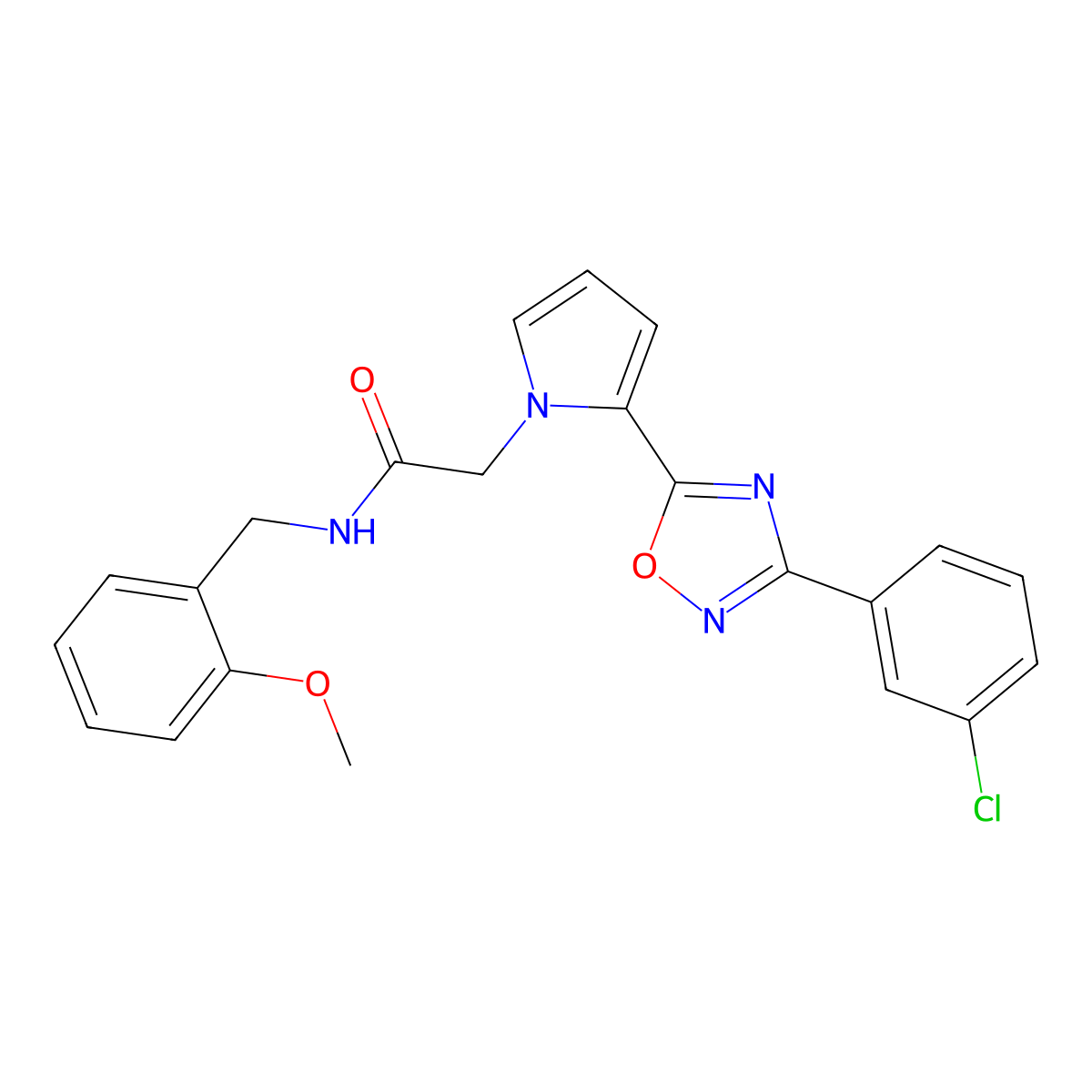 2-(2-(3-(3-chlorophenyl)-1,2,4-oxadiazol-5-yl)-1H-pyrrol-1-yl)-N-(2-methoxybenzyl)acetamide molecular structure, CAS 1260923-64-5