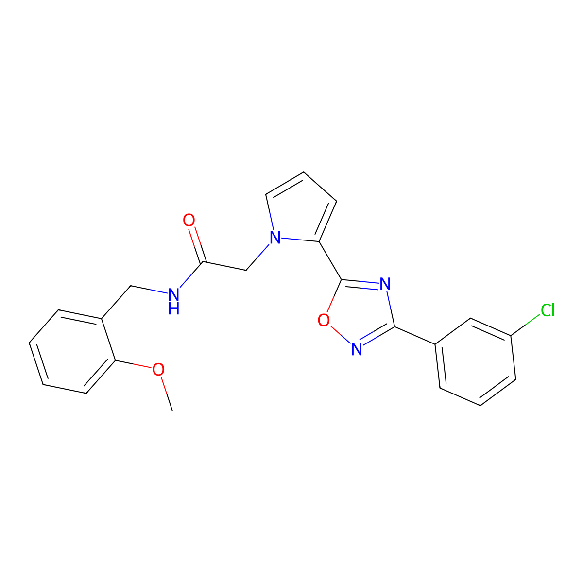 2-(2-(3-(3-chlorophenyl)-1,2,4-oxadiazol-5-yl)-1H-pyrrol-1-yl)-N-(2-methoxybenzyl)acetamide molecular structure, CAS 1260923-64-5