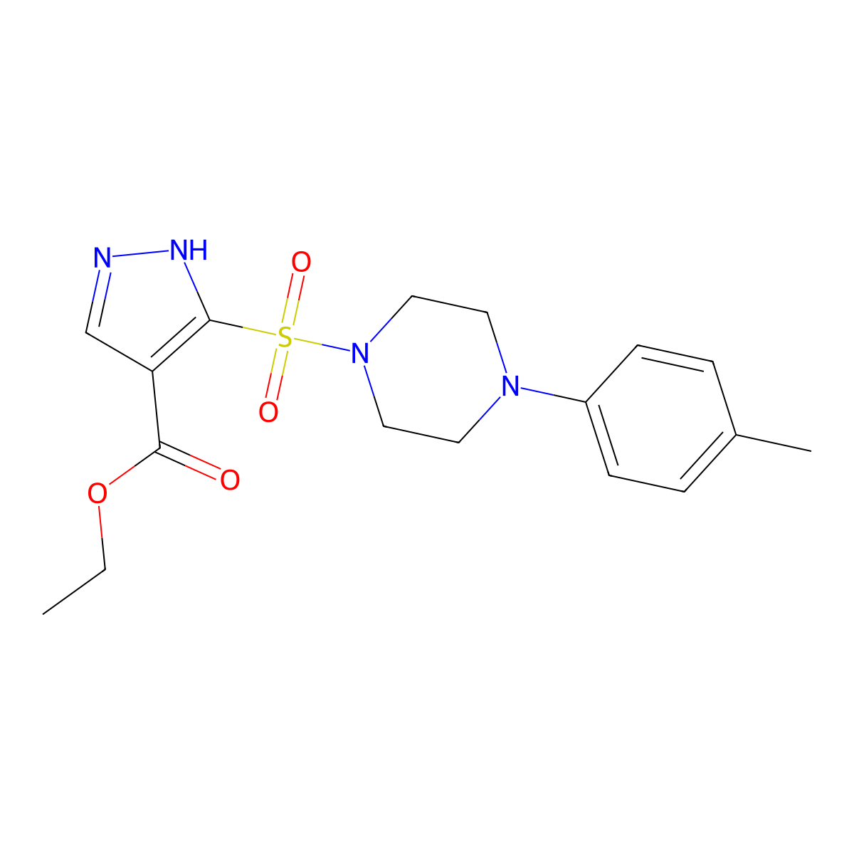 ethyl 3-{[4-(4-methylphenyl)piperazin-1-yl]sulfonyl}-1H-pyrazole-4-carboxylate molecular structure, CAS 1260923-90-7