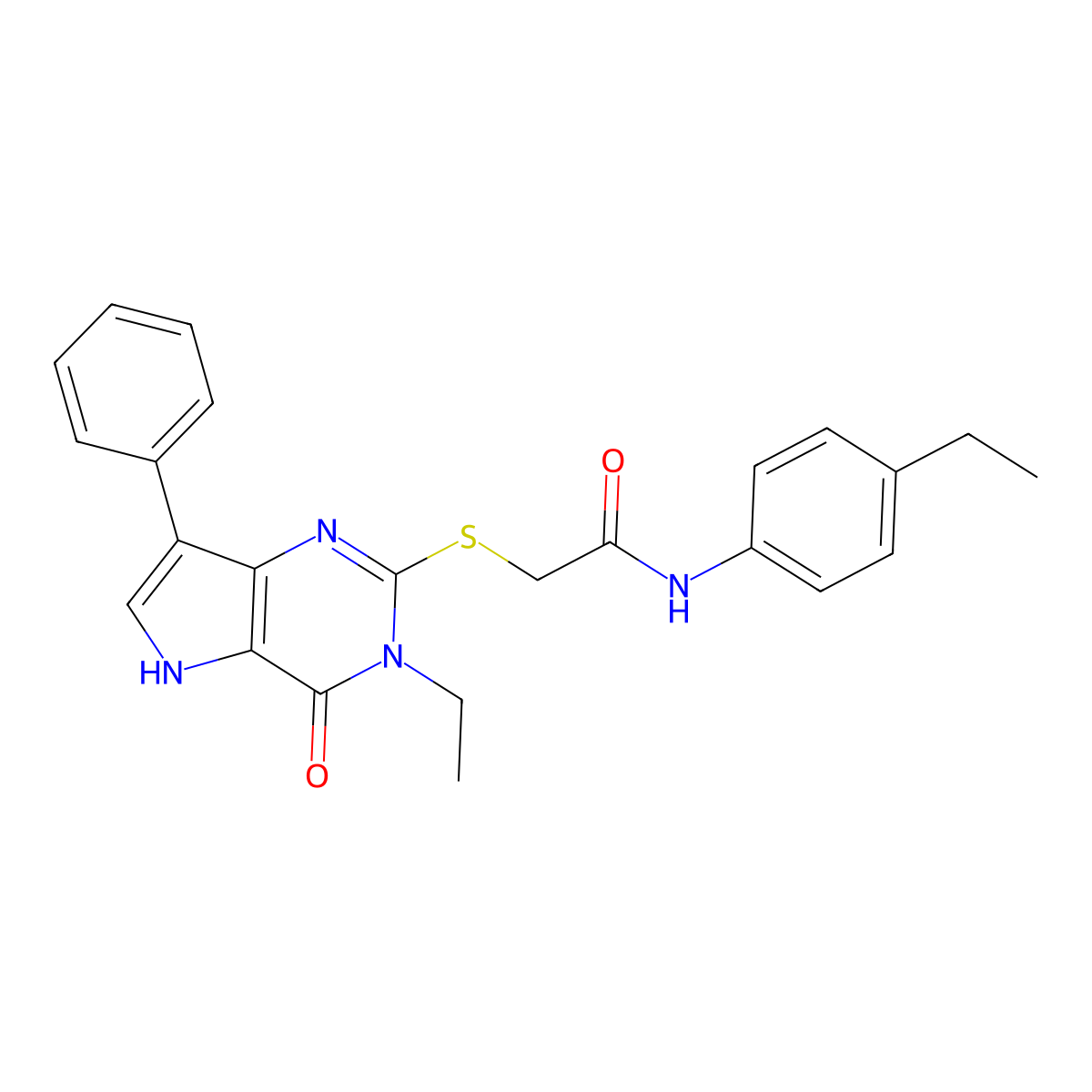2-[(3-ethyl-4-oxo-7-phenyl-4,5-dihydro-3H-pyrrolo[3,2-d]pyrimidin-2-yl)sulfanyl]-N-(4-ethylphenyl)acetamide molecular structure, CAS 1260924-11-5