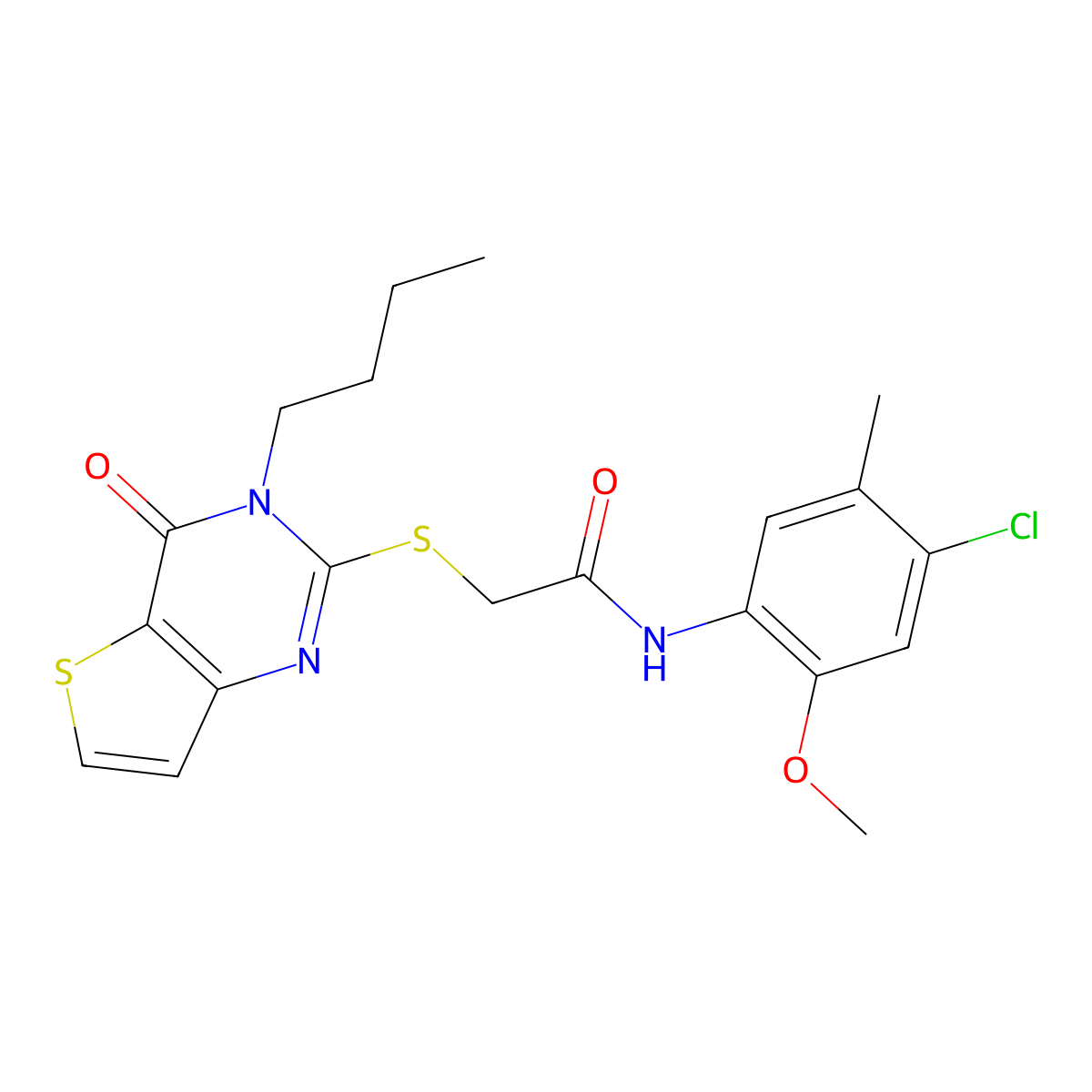 2-[(3-butyl-4-oxo-3,4-dihydrothieno[3,2-d]pyrimidin-2-yl)sulfanyl]-N-(4-chloro-2-methoxy-5-methylphenyl)acetamide molecular structure, CAS 1260924-67-1