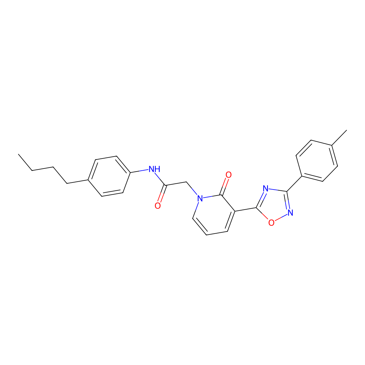 N-(4-butylphenyl)-2-[3-[3-(4-methylphenyl)-1,2,4-oxadiazol-5-yl]-2-oxopyridin-1(2H)-yl]acetamide molecular structure, CAS 1260924-87-5