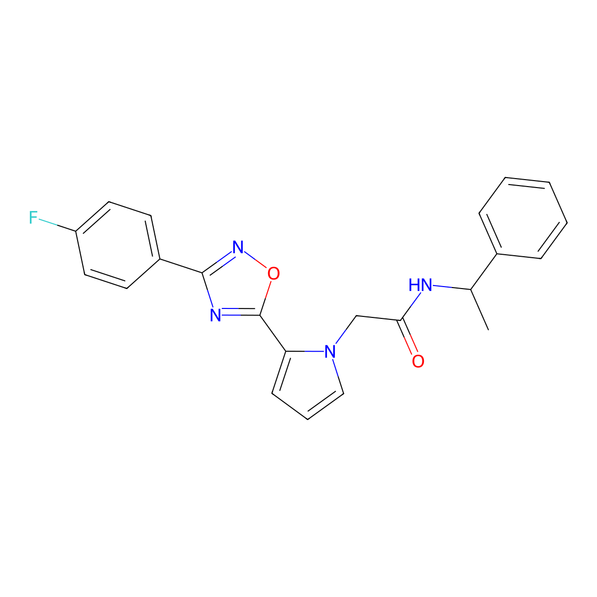 2-{2-[3-(4-fluorophenyl)-1,2,4-oxadiazol-5-yl]-1H-pyrrol-1-yl}-N-(1-phenylethyl)acetamide molecular structure, CAS 1260924-92-2