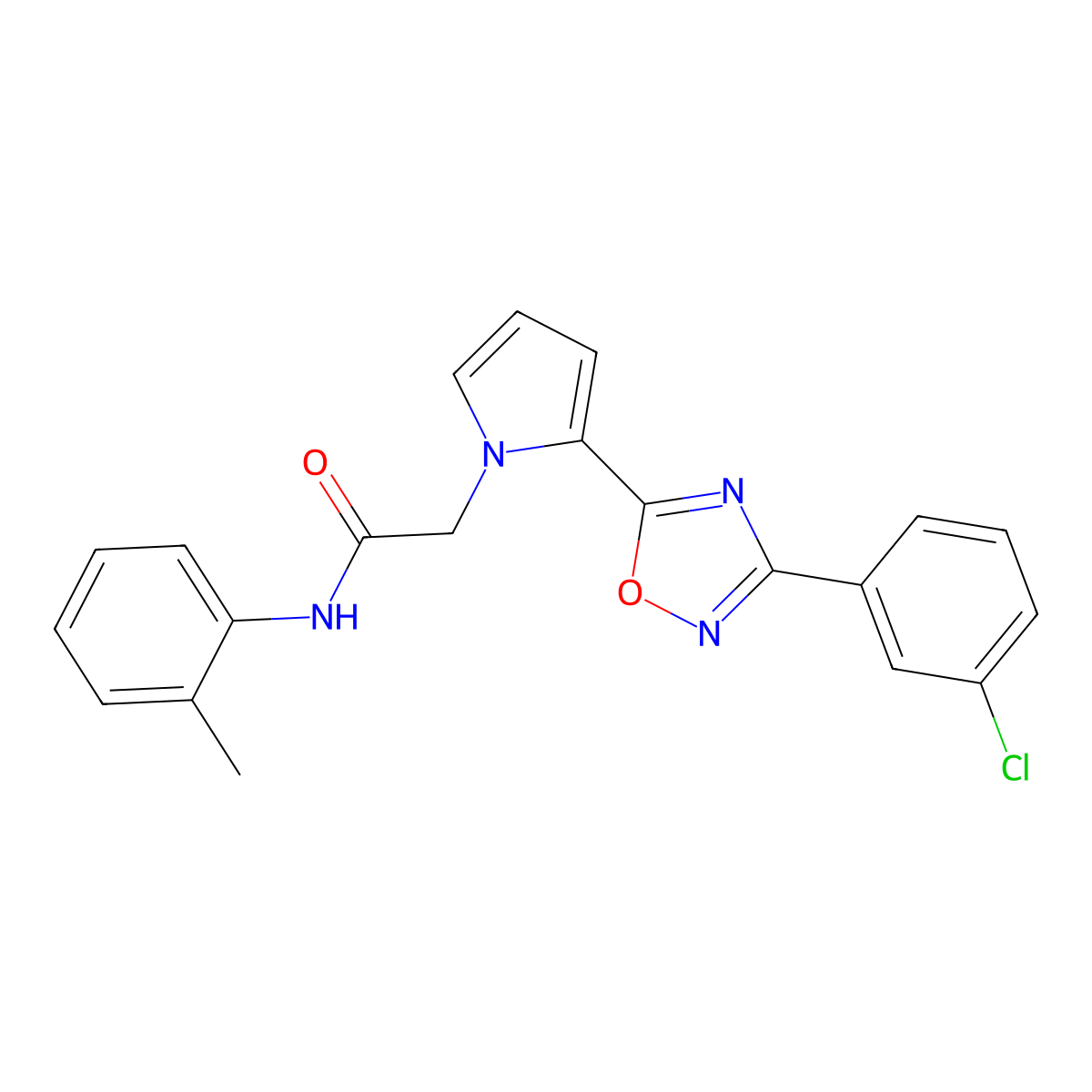 2-{2-[3-(3-chlorophenyl)-1,2,4-oxadiazol-5-yl]-1H-pyrrol-1-yl}-N-(2-methylphenyl)acetamide molecular structure, CAS 1260925-06-1