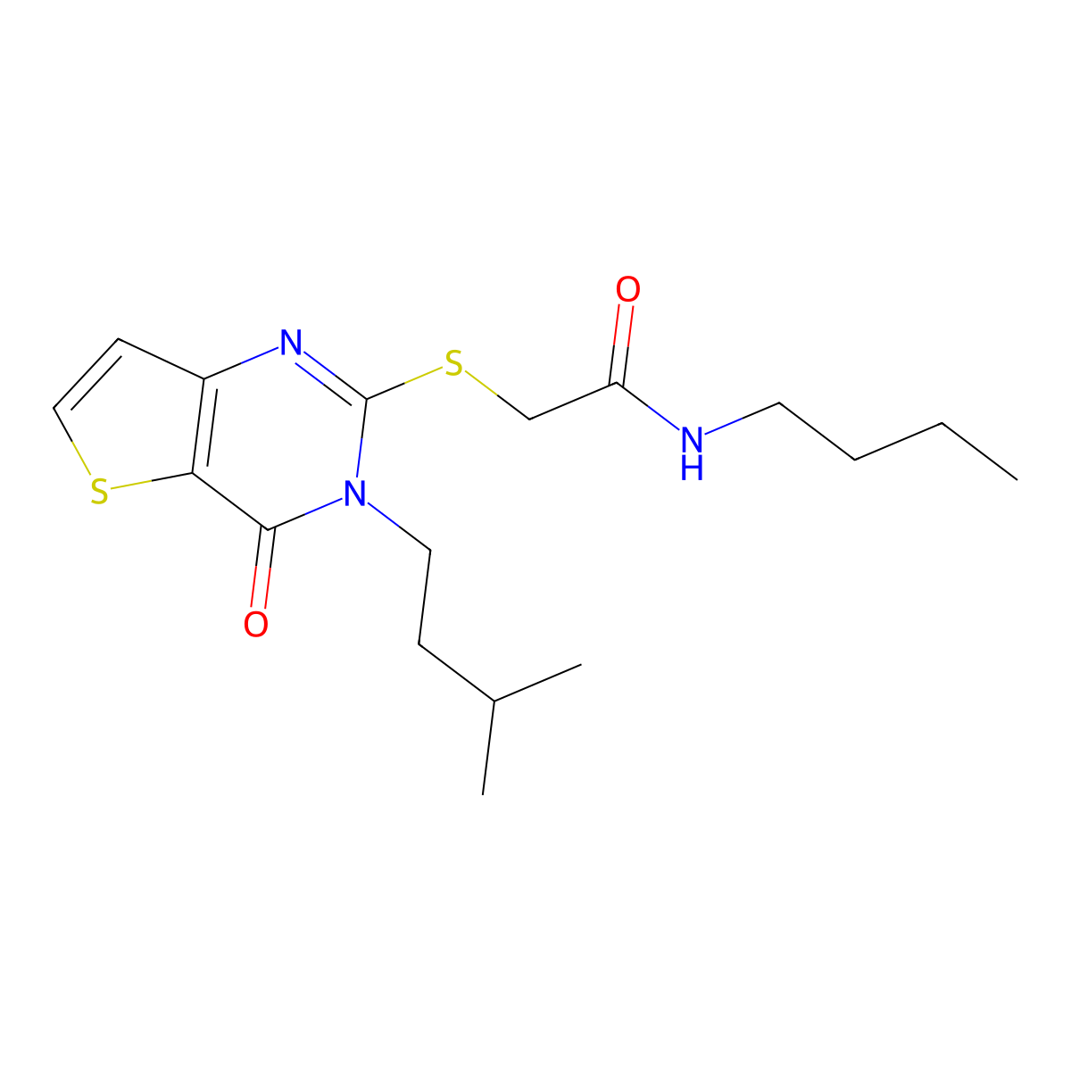 N-butyl-2-{[3-(3-methylbutyl)-4-oxo-3,4-dihydrothieno[3,2-d]pyrimidin-2-yl]sulfanyl}acetamide molecular structure, CAS 1260925-34-5