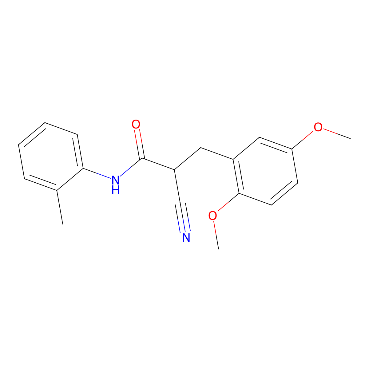 2-cyano-3-(2,5-dimethoxyphenyl)-N-(2-methylphenyl)propanamide molecular structure, CAS 1260925-36-7