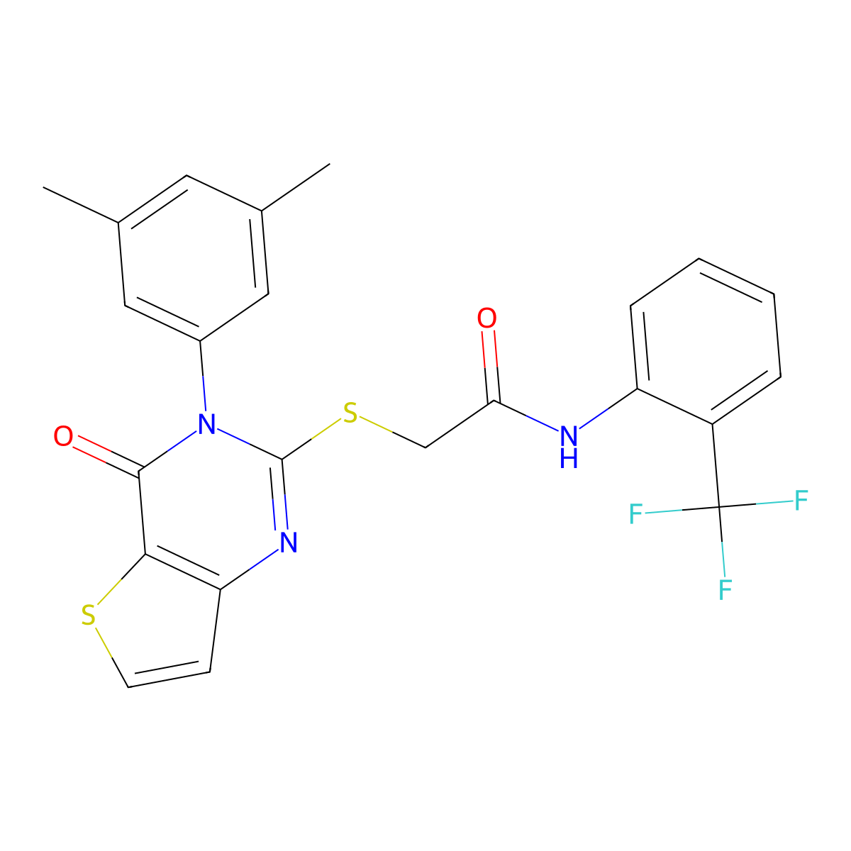 2-{[3-(3,5-dimethylphenyl)-4-oxo-3,4-dihydrothieno[3,2-d]pyrimidin-2-yl]sulfanyl}-N-[2-(trifluoromethyl)phenyl]acetamide molecular structure, CAS 1260925-60-7