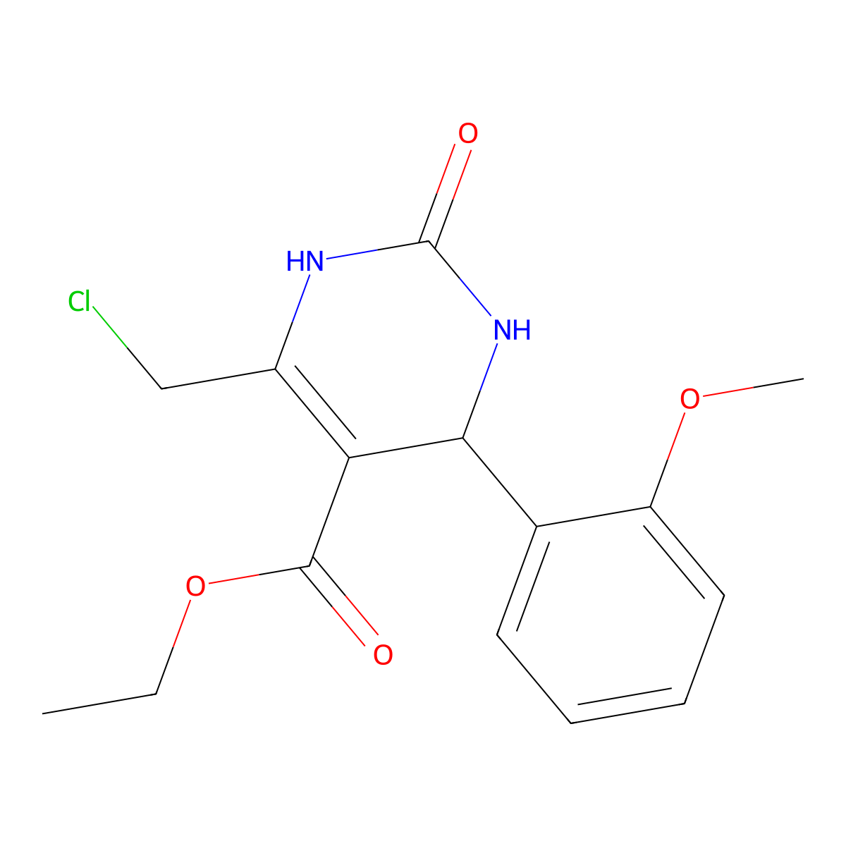 Ethyl 6-(chloromethyl)-4-(2-methoxyphenyl)-2-oxo-1,2,3,4-tetrahydropyrimidine-5-carboxylate molecular structure, CAS 1260925-68-5