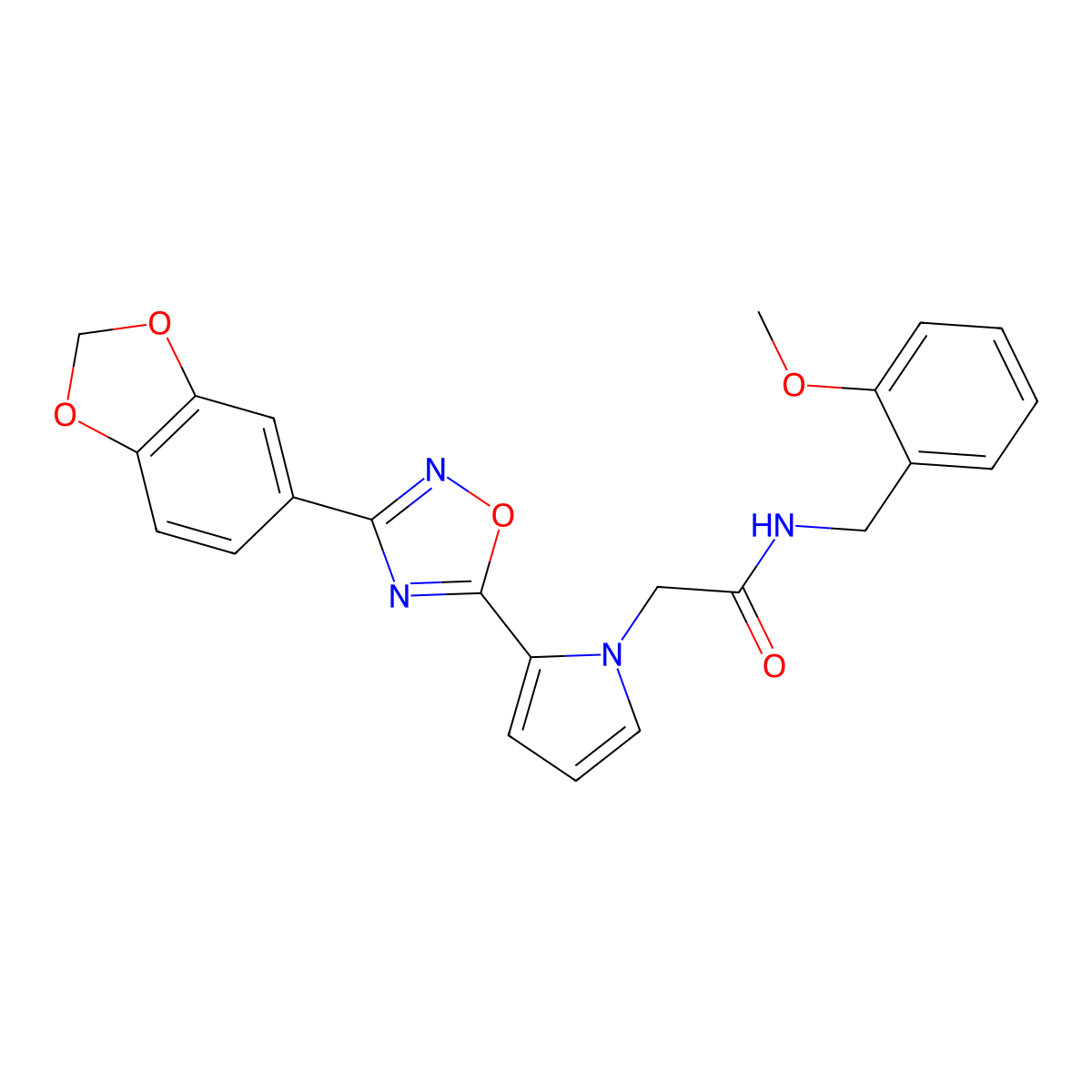 2-{2-[3-(2H-1,3-benzodioxol-5-yl)-1,2,4-oxadiazol-5-yl]-1H-pyrrol-1-yl}-N-[(2-methoxyphenyl)methyl]acetamide molecular structure, CAS 1260925-80-1
