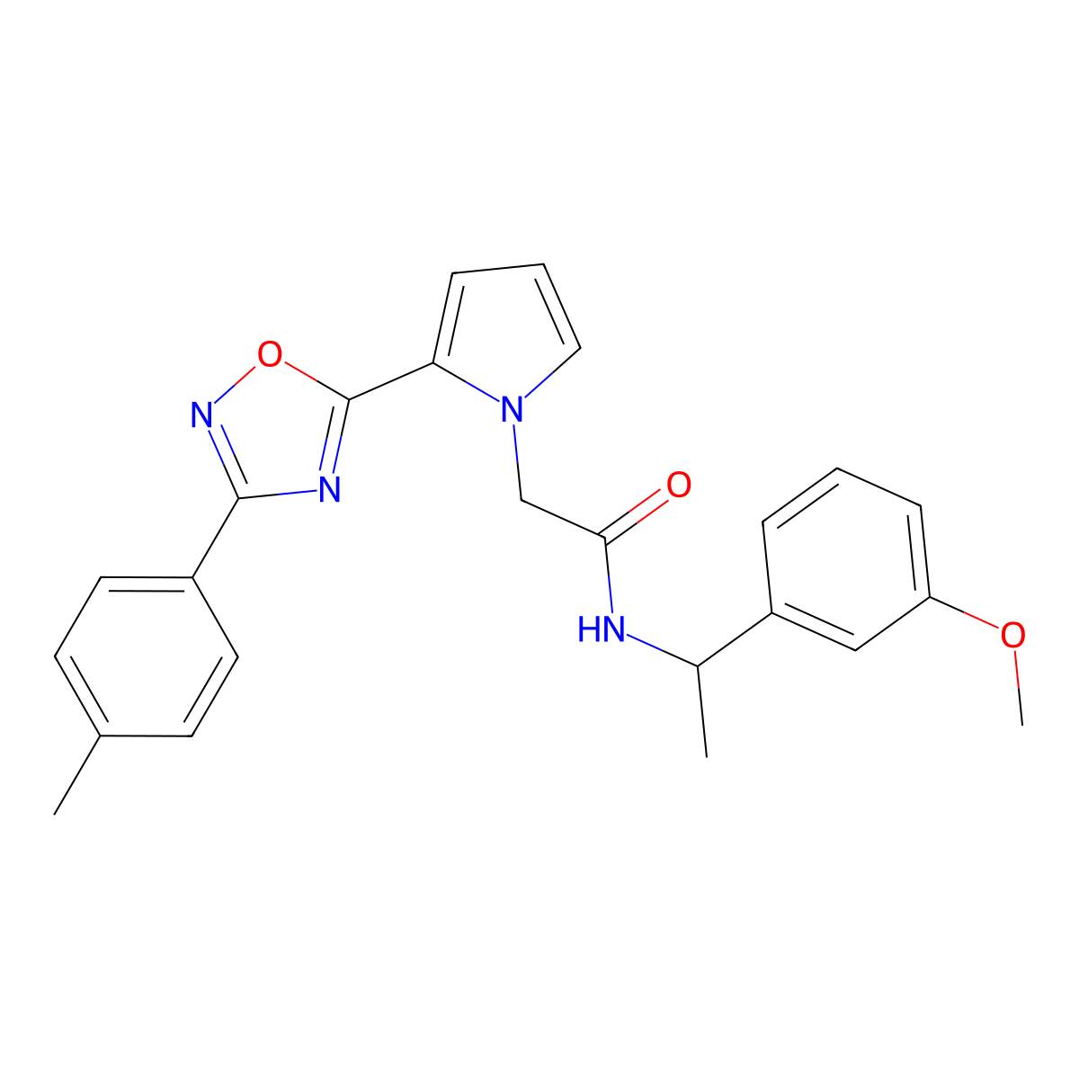 N-[1-(3-methoxyphenyl)ethyl]-2-{2-[3-(4-methylphenyl)-1,2,4-oxadiazol-5-yl]-1H-pyrrol-1-yl}acetamide molecular structure, CAS 1260926-01-9