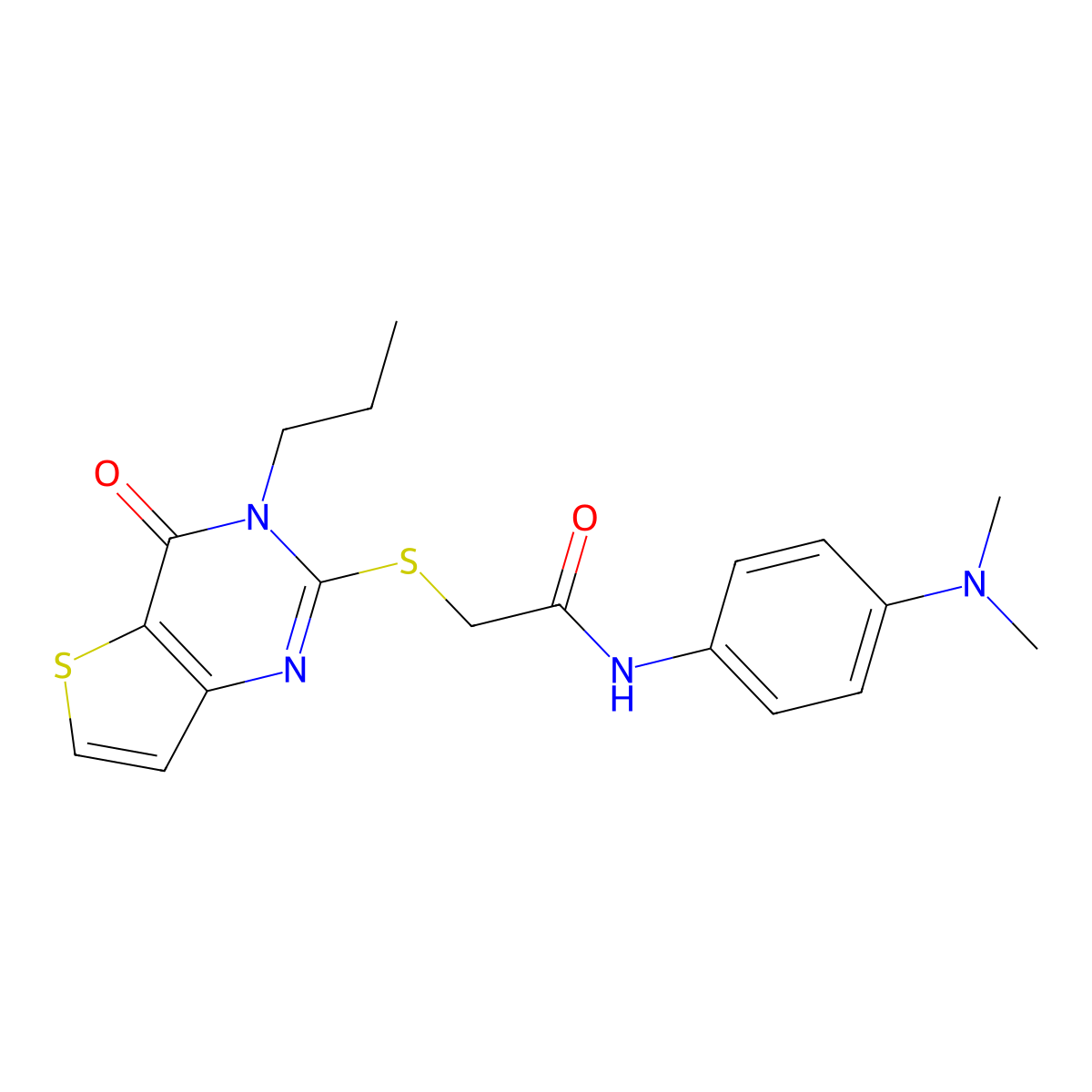 N-[4-(dimethylamino)phenyl]-2-({4-oxo-3-propyl-3H,4H-thieno[3,2-d]pyrimidin-2-yl}sulfanyl)acetamide molecular structure, CAS 1260927-13-6