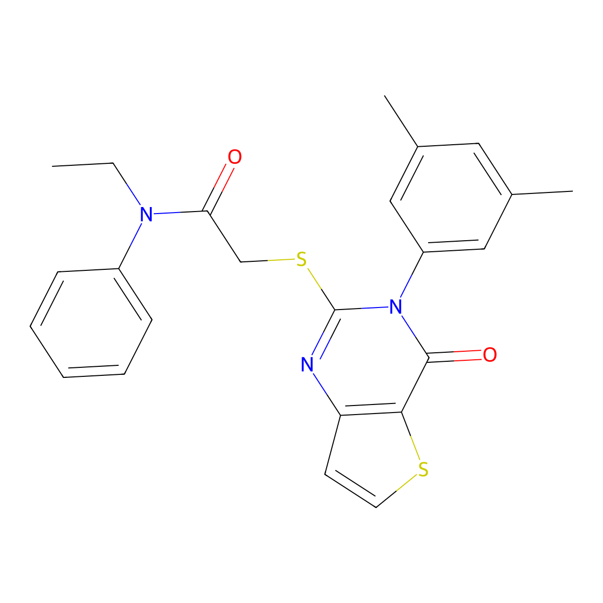 2-{[3-(3,5-dimethylphenyl)-4-oxo-3,4-dihydrothieno[3,2-d]pyrimidin-2-yl]sulfanyl}-N-ethyl-N-phenylacetamide molecular structure, CAS 1260927-40-9