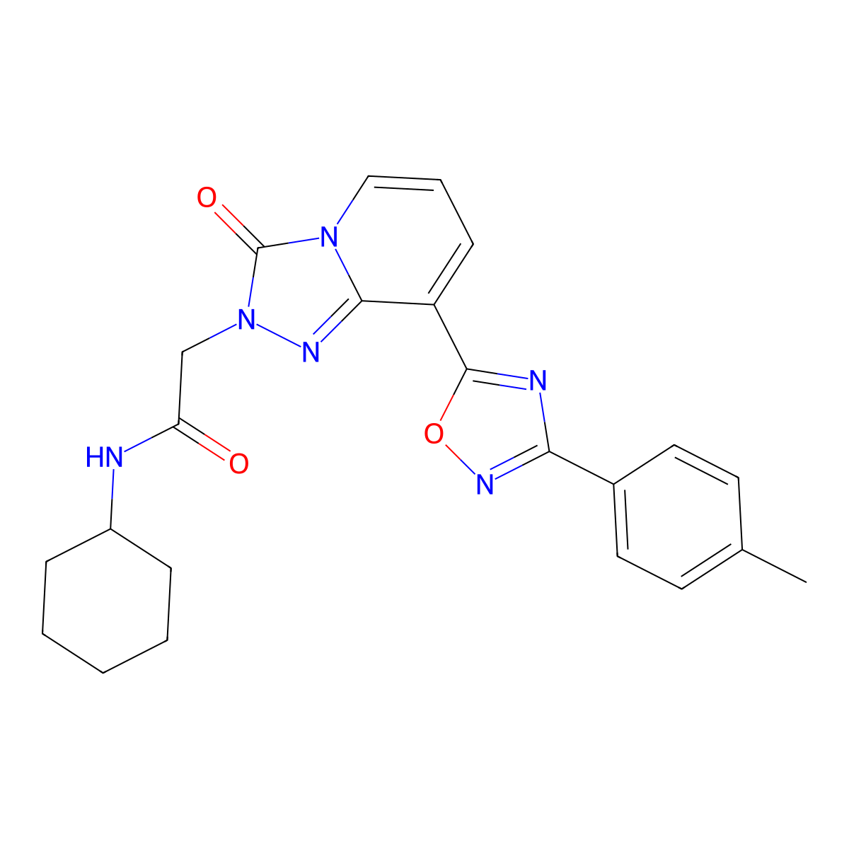 N-cyclohexyl-2-{8-[3-(4-methylphenyl)-1,2,4-oxadiazol-5-yl]-3-oxo[1,2,4]triazolo[4,3-a]pyridin-2(3H)-yl}acetamide molecular structure, CAS 1260927-63-6