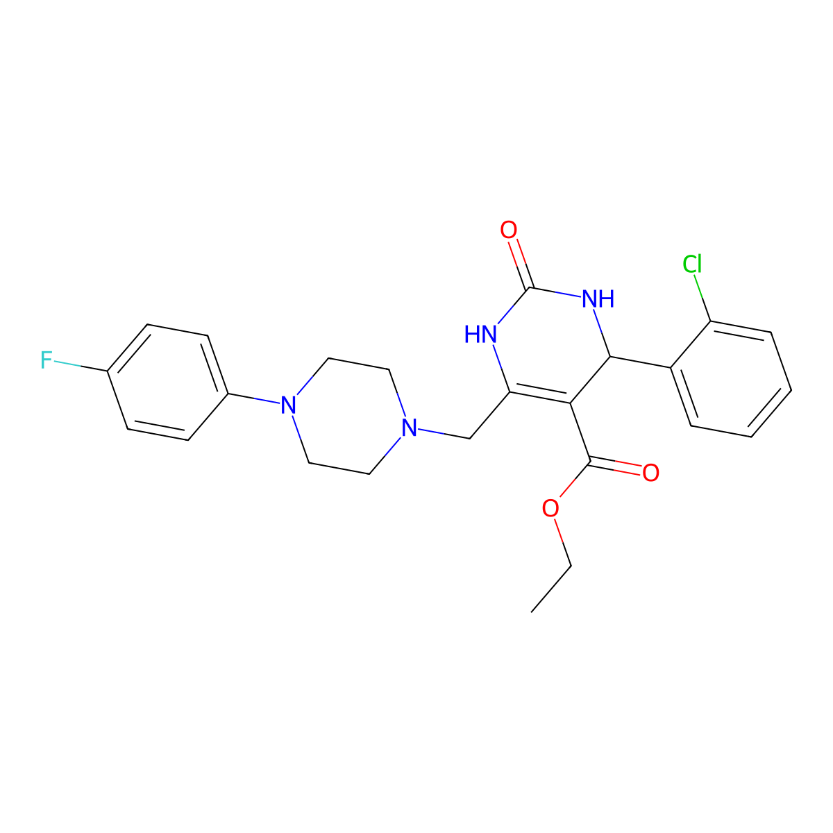 Ethyl 4-(2-chlorophenyl)-6-{[4-(4-fluorophenyl)piperazin-1-yl]methyl}-2-oxo-1,2,3,4-tetrahydropyrimidine-5-carboxylate molecular structure, CAS 1260928-04-8