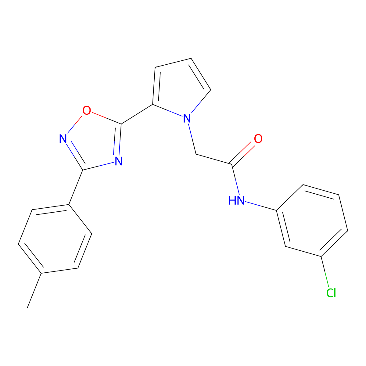 N-(3-chlorophenyl)-2-{2-[3-(4-methylphenyl)-1,2,4-oxadiazol-5-yl]-1H-pyrrol-1-yl}acetamide molecular structure, CAS 1260928-10-6