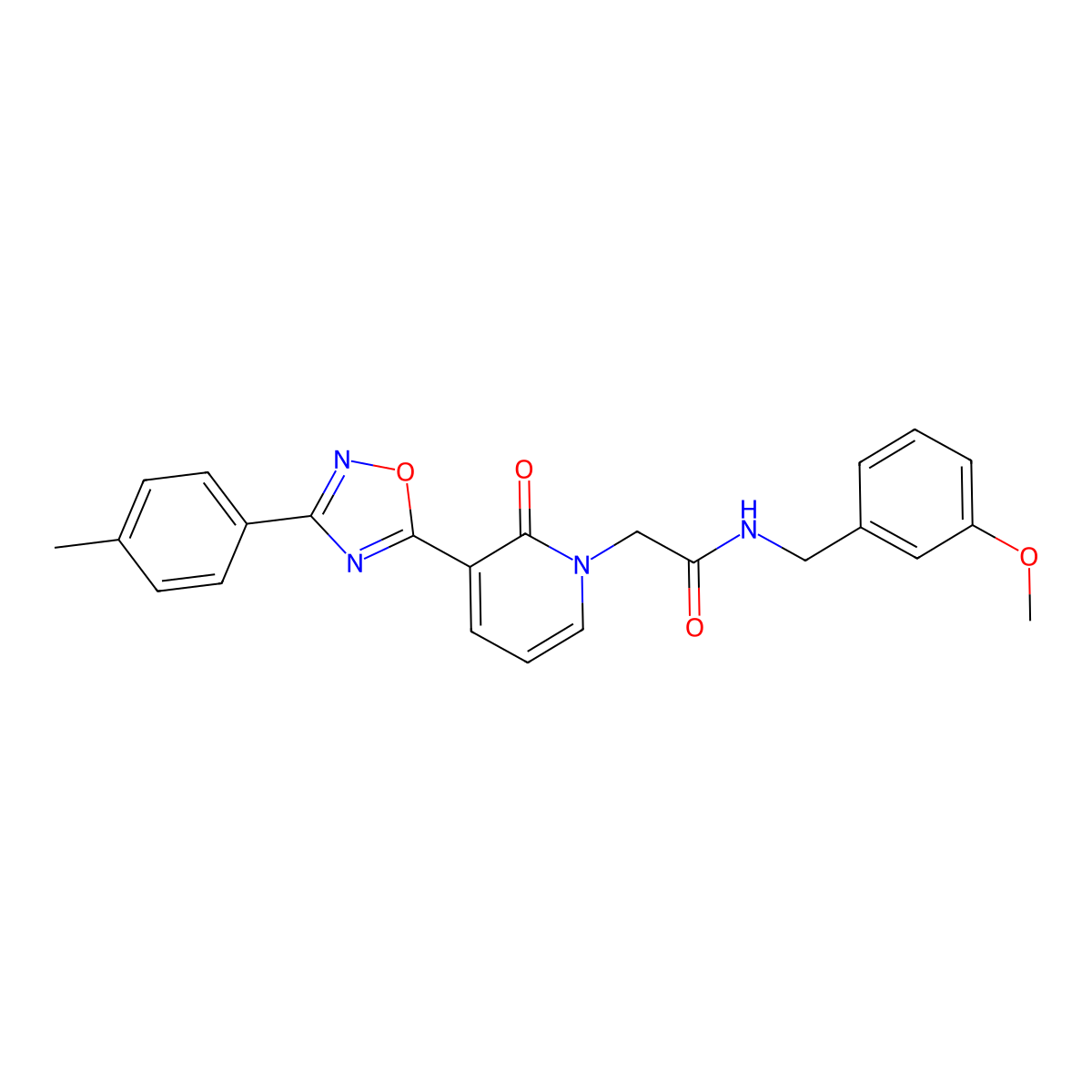 N-(3-methoxybenzyl)-2-[3-[3-(4-methylphenyl)-1,2,4-oxadiazol-5-yl]-2-oxopyridin-1(2H)-yl]acetamide molecular structure, CAS 1260930-29-7