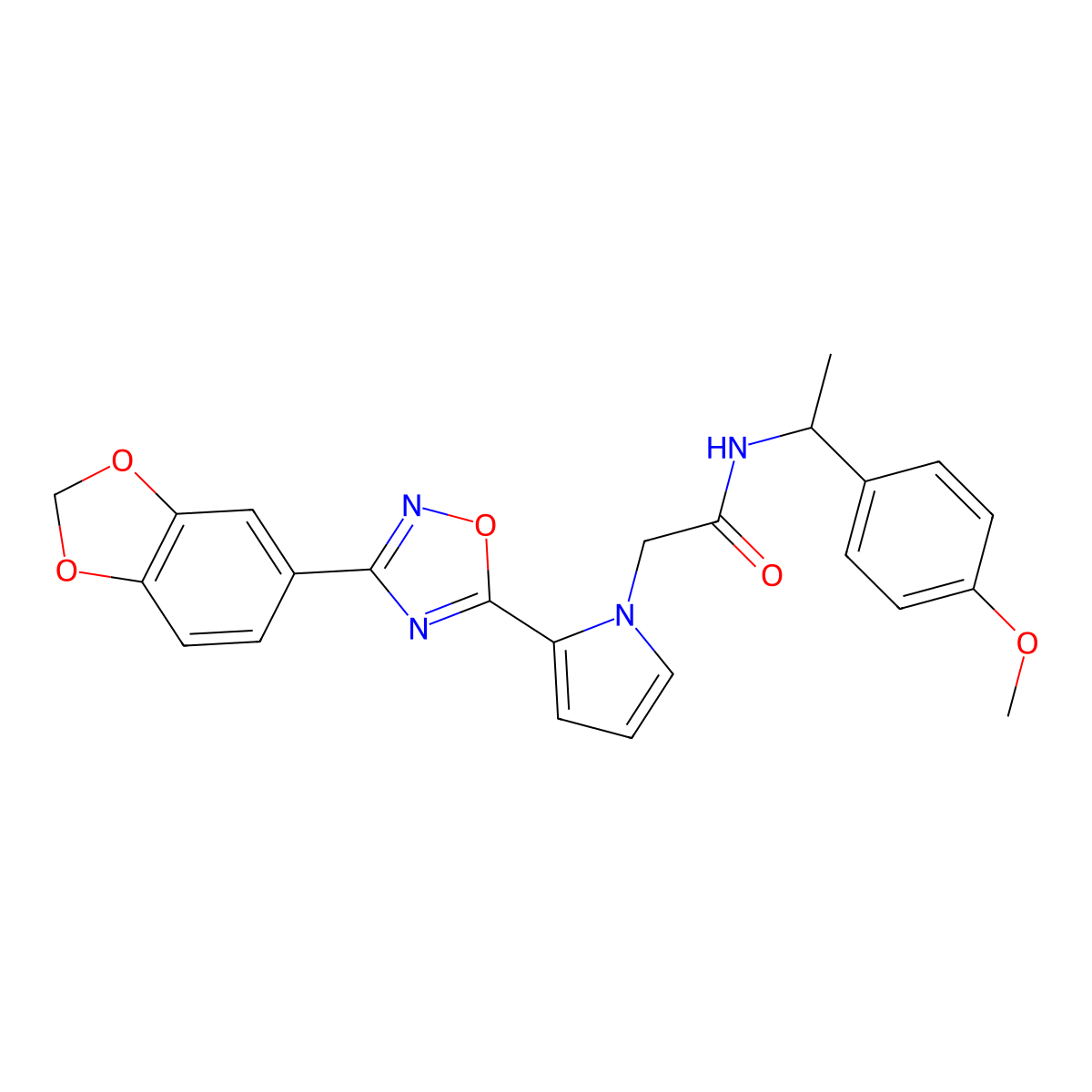 2-{2-[3-(1,3-benzodioxol-5-yl)-1,2,4-oxadiazol-5-yl]-1H-pyrrol-1-yl}-N-[1-(4-methoxyphenyl)ethyl]acetamide molecular structure, CAS 1260930-33-3