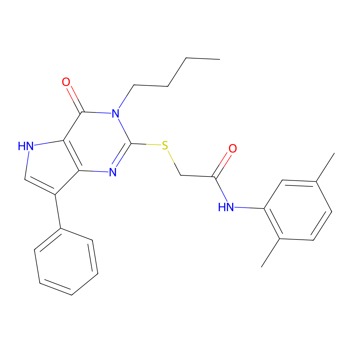 2-[(3-butyl-4-oxo-7-phenyl-4,5-dihydro-3H-pyrrolo[3,2-d]pyrimidin-2-yl)sulfanyl]-N-(2,5-dimethylphenyl)acetamide molecular structure, CAS 1260930-88-8