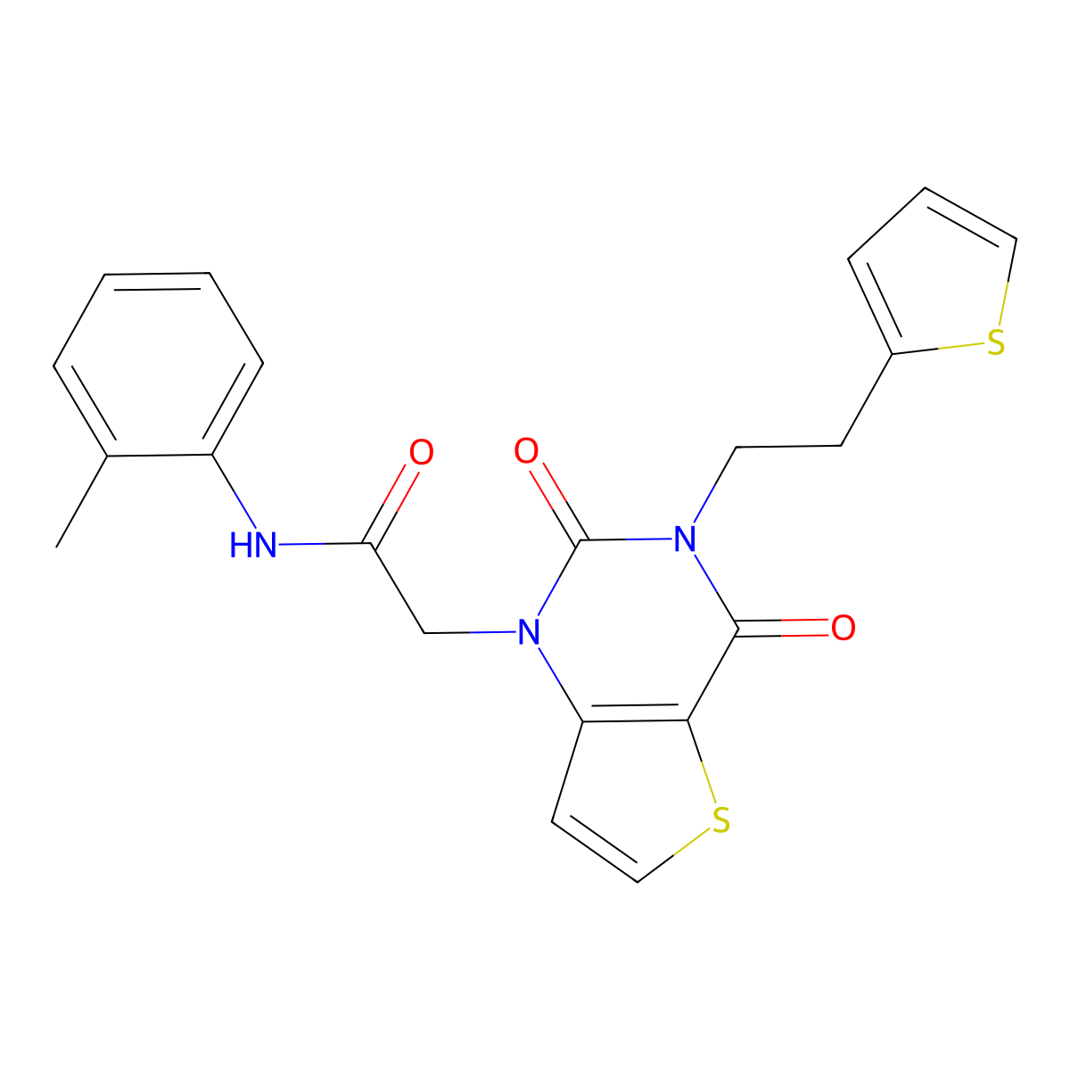 2-{2,4-dioxo-3-[2-(thiophen-2-yl)ethyl]-3,4-dihydrothieno[3,2-d]pyrimidin-1(2H)-yl}-N-(2-methylphenyl)acetamide molecular structure, CAS 1260931-36-9