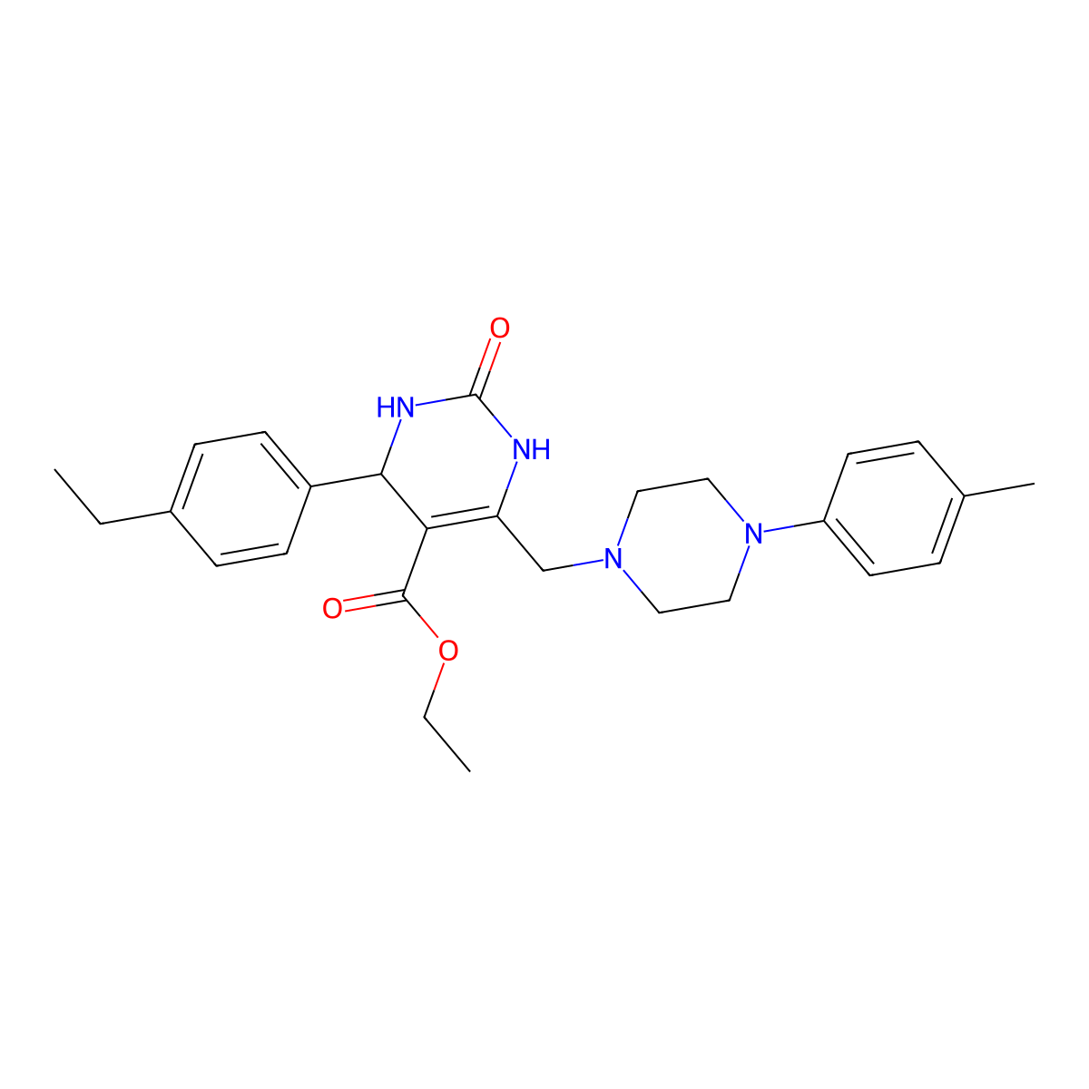 Ethyl 4-(4-ethylphenyl)-6-{[4-(4-methylphenyl)piperazin-1-yl]methyl}-2-oxo-1,2,3,4-tetrahydropyrimidine-5-carboxylate molecular structure, CAS 1260931-46-1