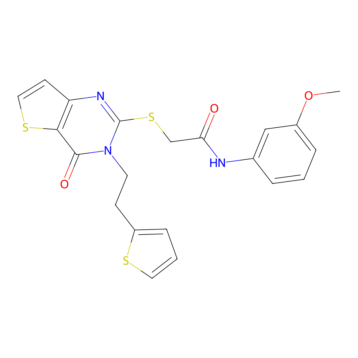 N-(3-methoxyphenyl)-2-({4-oxo-3-[2-(thiophen-2-yl)ethyl]-3,4-dihydrothieno[3,2-d]pyrimidin-2-yl}sulfanyl)acetamide molecular structure, CAS 1260931-65-4
