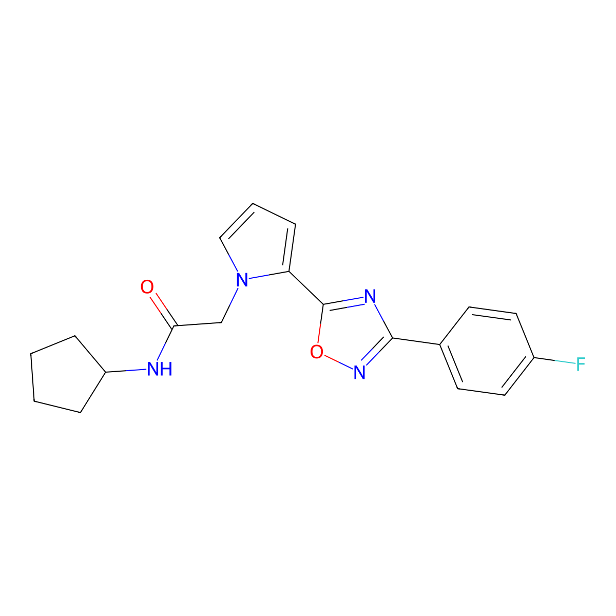 N-cyclopentyl-2-{2-[3-(4-fluorophenyl)-1,2,4-oxadiazol-5-yl]-1H-pyrrol-1-yl}acetamide molecular structure, CAS 1260931-74-5