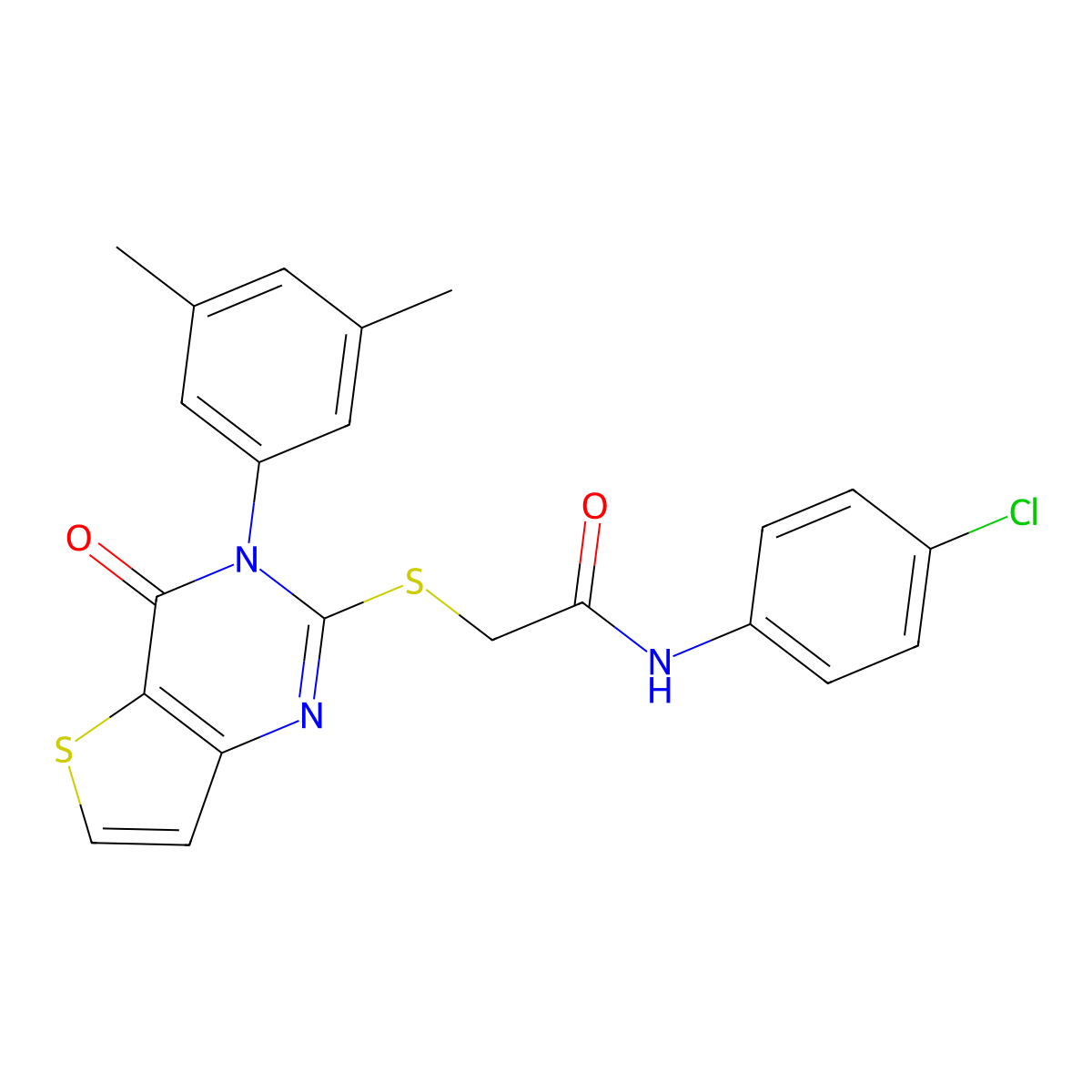 N-(4-chlorophenyl)-2-{[3-(3,5-dimethylphenyl)-4-oxo-3,4-dihydrothieno[3,2-d]pyrimidin-2-yl]sulfanyl}acetamide molecular structure, CAS 1260931-91-6