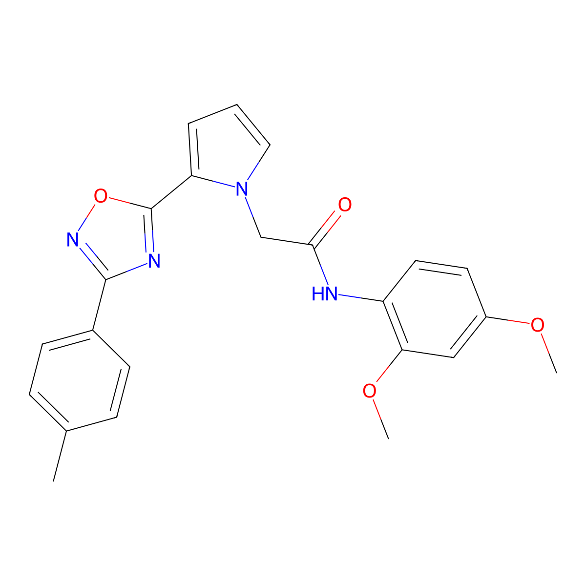 N-(2,4-dimethoxyphenyl)-2-{2-[3-(4-methylphenyl)-1,2,4-oxadiazol-5-yl]-1H-pyrrol-1-yl}acetamide molecular structure, CAS 1260932-45-3