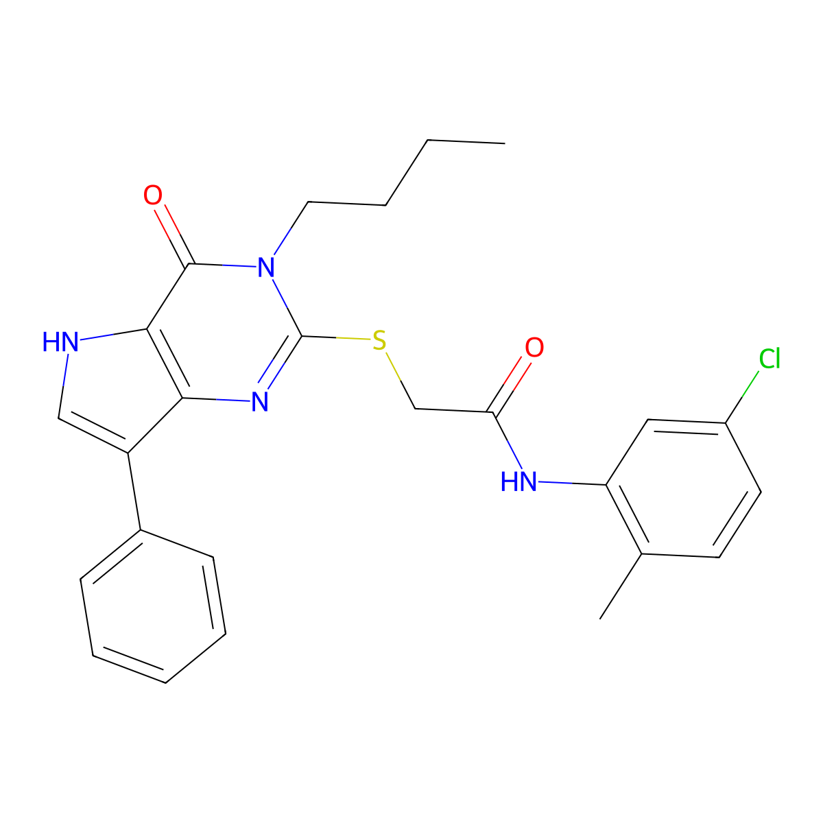 2-((3-butyl-4-oxo-7-phenyl-4,5-dihydro-3H-pyrrolo[3,2-d]pyrimidin-2-yl)thio)-N-(5-chloro-2-methylphenyl)acetamide molecular structure, CAS 1260932-55-5