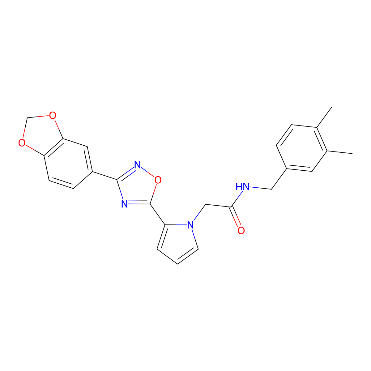 2-{2-[3-(1,3-benzodioxol-5-yl)-1,2,4-oxadiazol-5-yl]-1H-pyrrol-1-yl}-N-(3,4-dimethylbenzyl)acetamide molecular structure, CAS 1260933-12-7