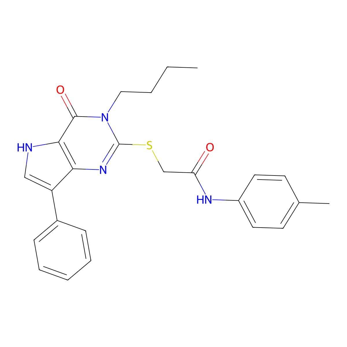 2-[(3-butyl-4-oxo-7-phenyl-4,5-dihydro-3H-pyrrolo[3,2-d]pyrimidin-2-yl)sulfanyl]-N-(4-methylphenyl)acetamide molecular structure, CAS 1260934-46-0